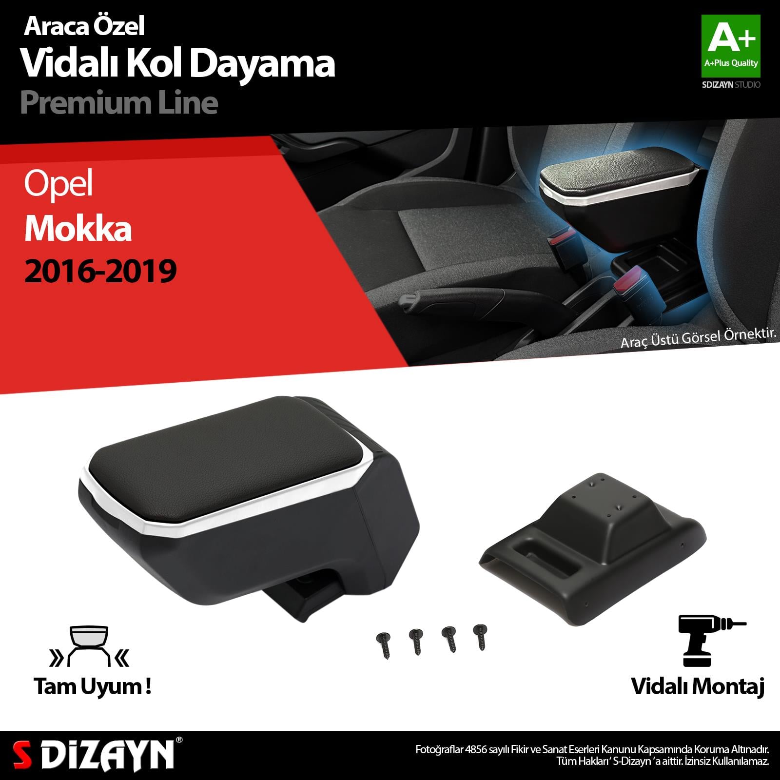 S-Dizayn Opel Mokka ABS Vidalı Kol Dayama Kolçak Gri 2012-2019 A+Kalite