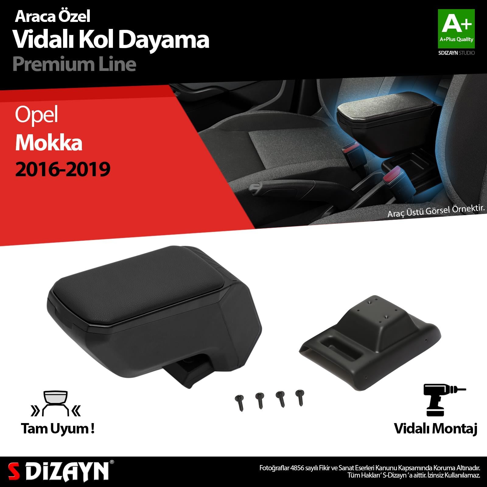 S-Dizayn Opel Mokka ABS Vidalı Kol Dayama Kolçak Siyah 2012-2019 A+Kalite