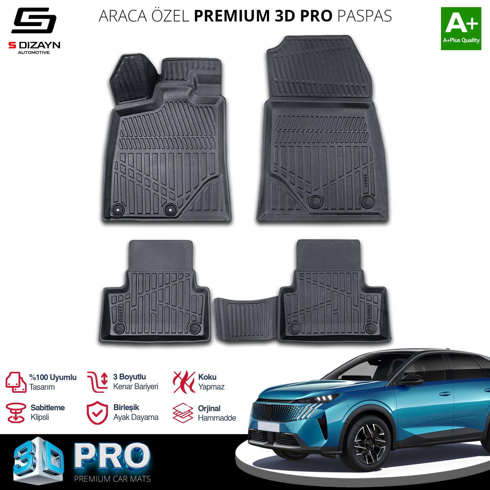 S-Dizayn Peugeot 3008 3 Elektrikli 3D Pro Havuzlu Paspas 2024 Üzeri A+ Kalite