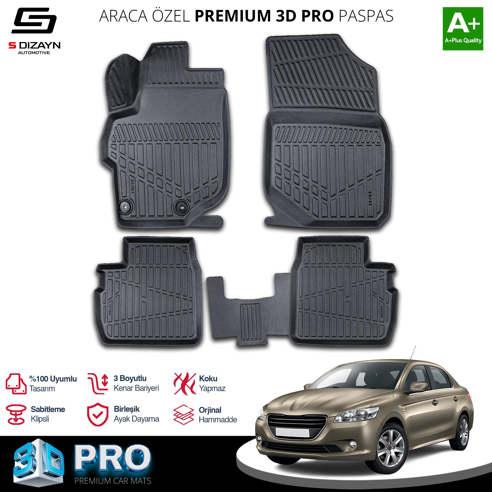 S-Dizayn Peugeot 301 3D Pro Havuzlu Paspas 2013 Üzeri A+ Kalite