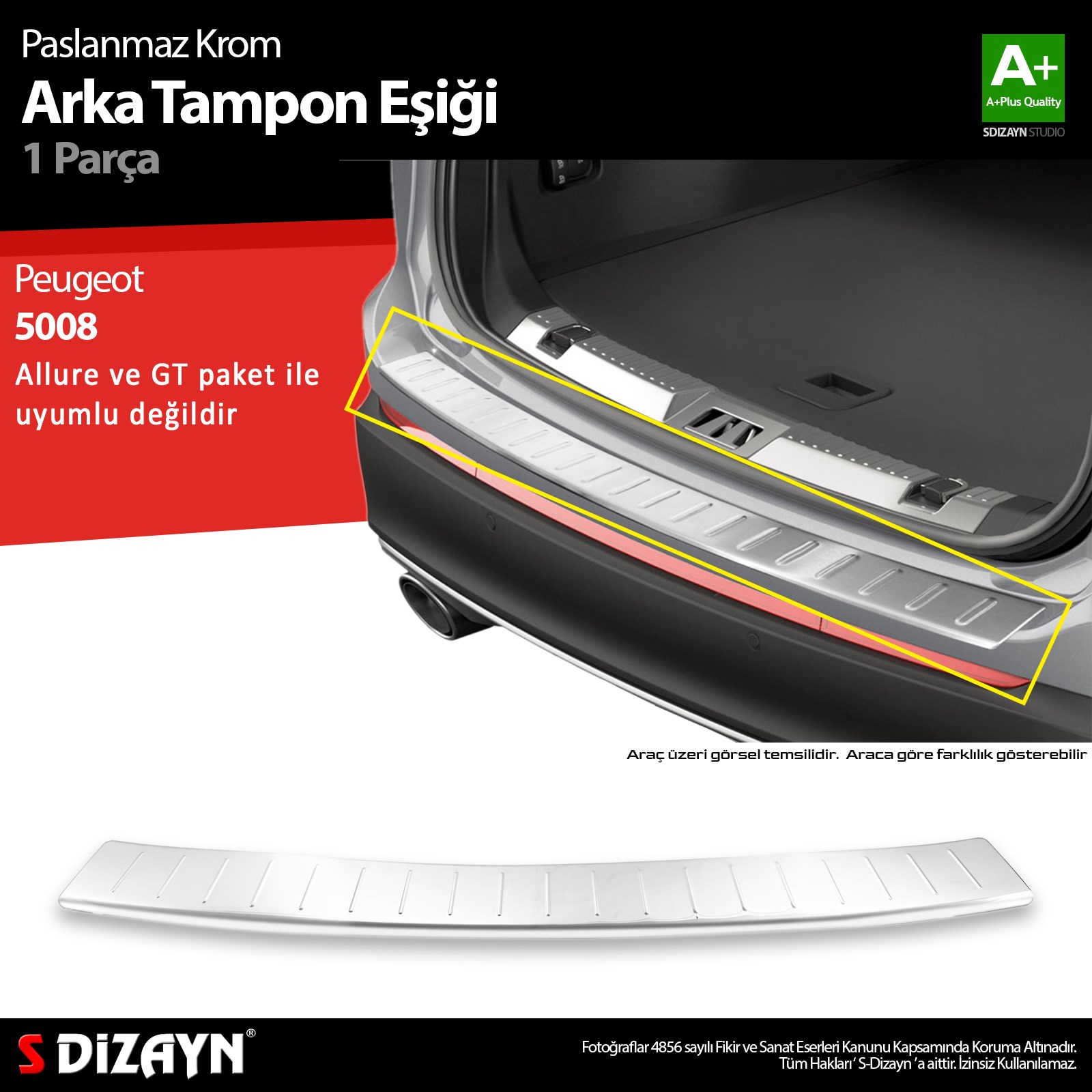S-Dizayn Peugeot 5008 2 Krom Arka Tampon Eşiği 2017-2020 A+ Kalite