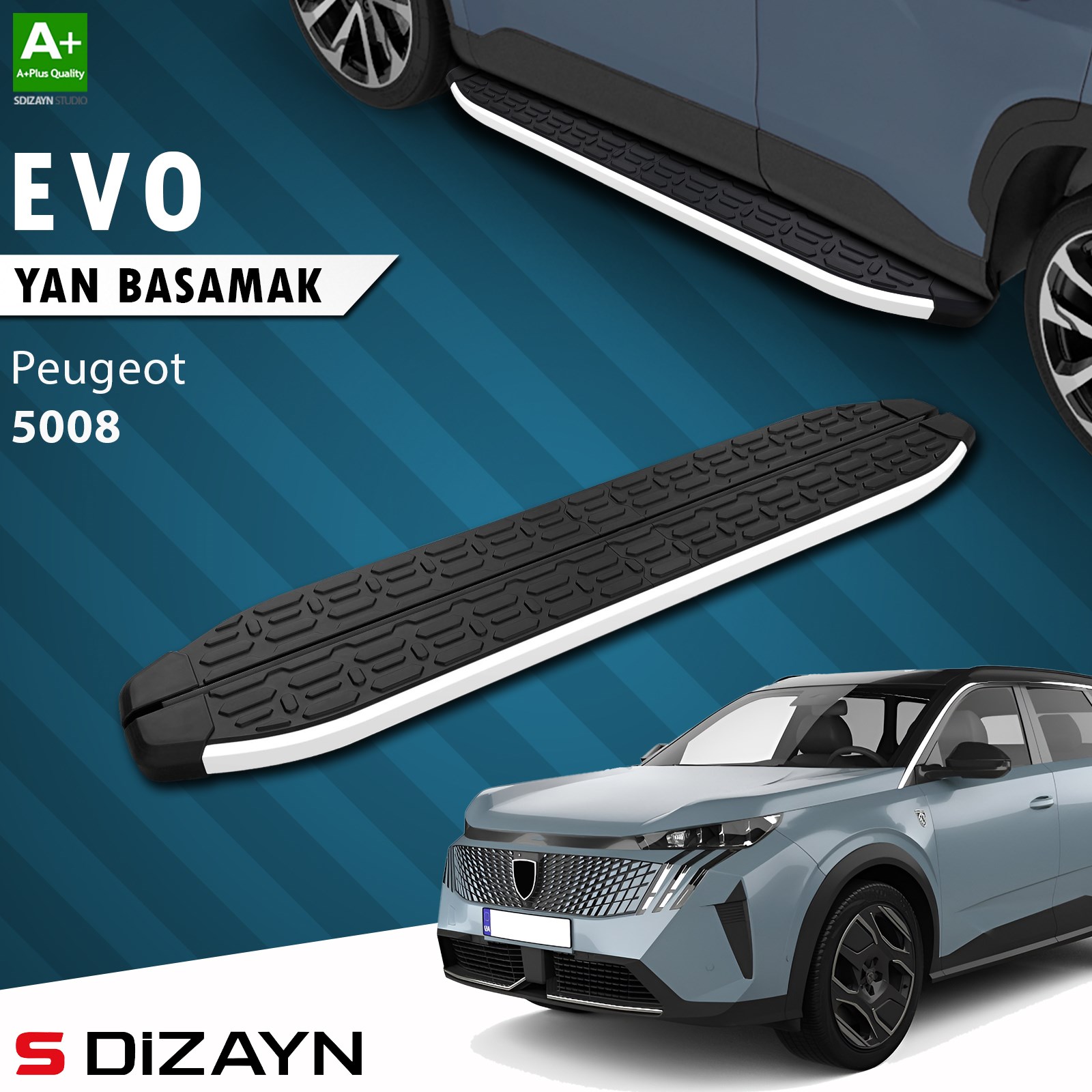 S-Dizayn Peugeot 5008 3 Elektrikli Evo Aluminyum Yan Basamak 203 Cm 2024 Üzeri A+ Kalite