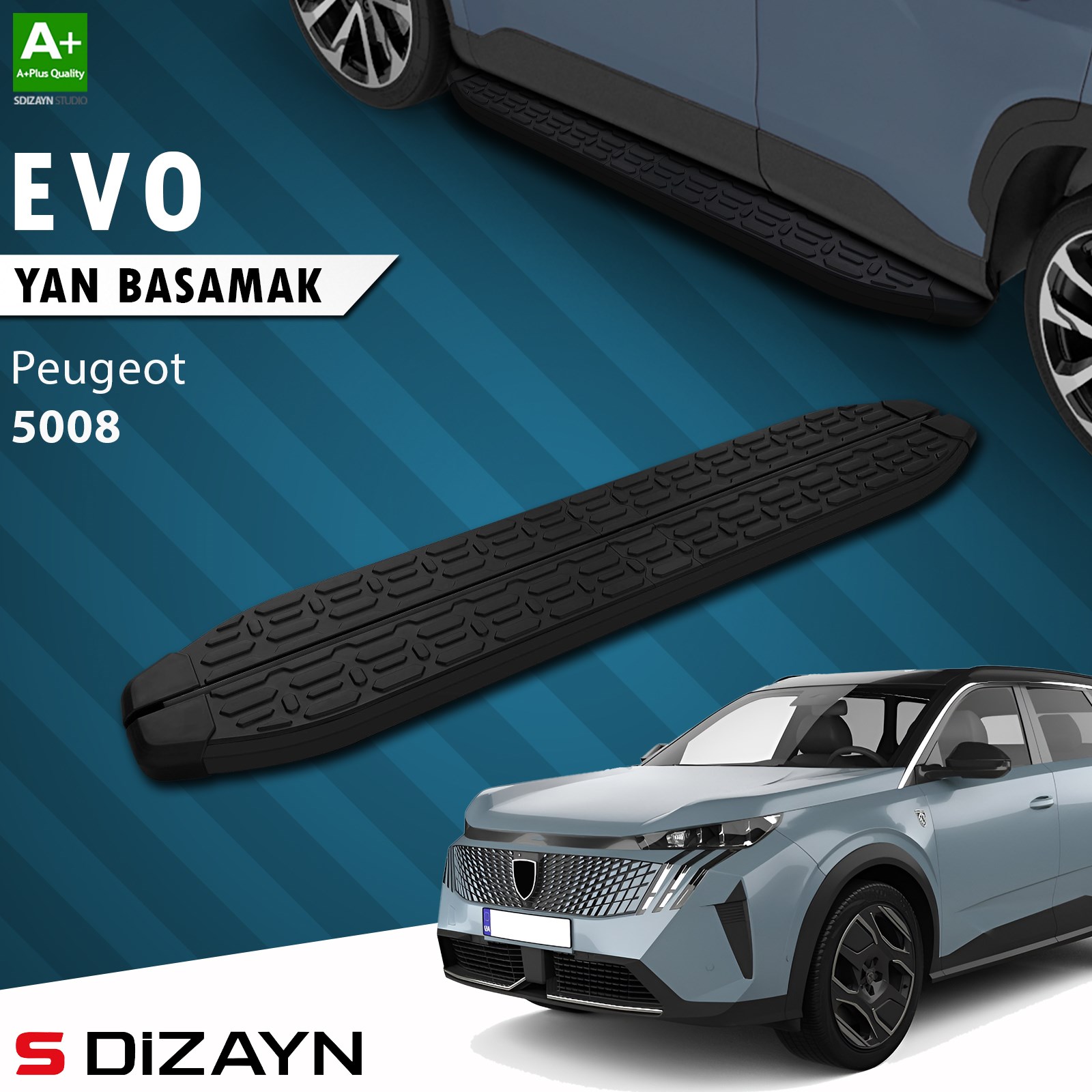 S-Dizayn Peugeot 5008 3 Elektrikli Evo Siyah Yan Basamak 203 Cm 2024 Üzeri A+ Kalite