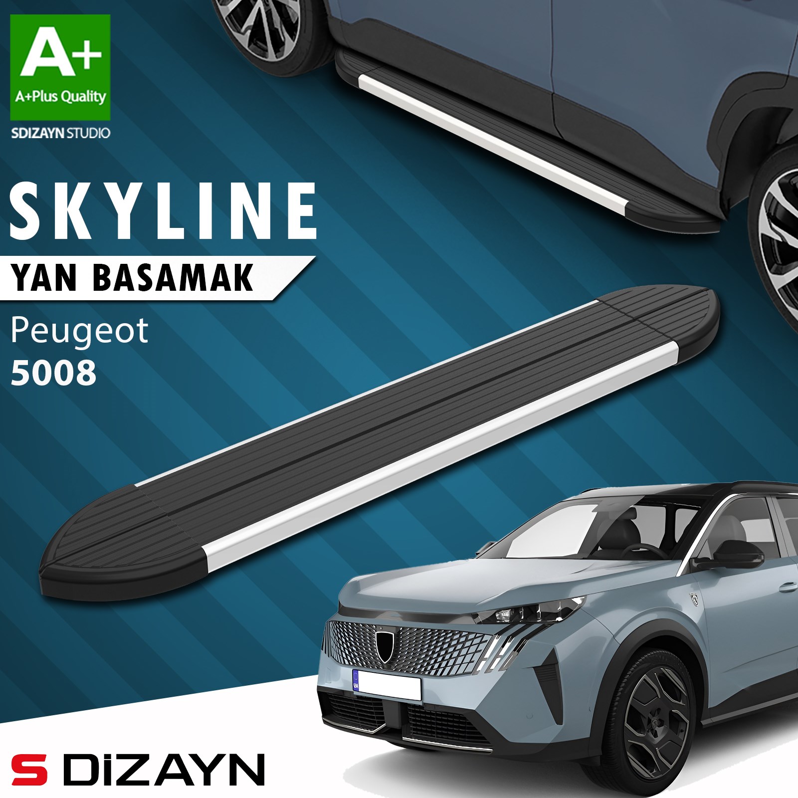 S-Dizayn Peugeot 5008 3 Elektrikli Skyline Aluminyum Yan Basamak 203 Cm 2024 Üzeri A+ Kalite