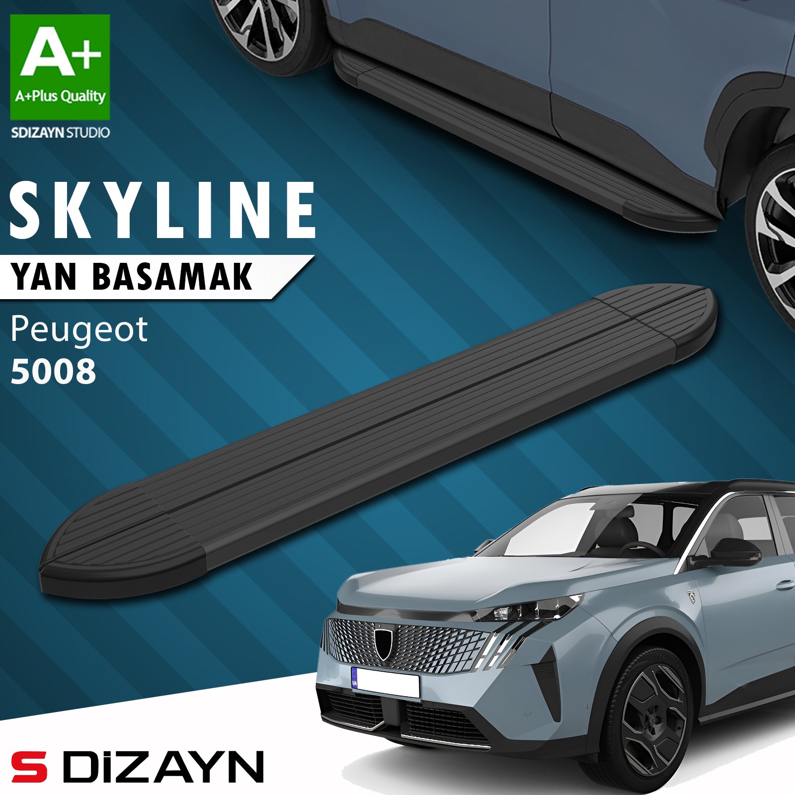 S-Dizayn Peugeot 5008 3 Elektrikli Skyline Siyah Yan Basamak 203 Cm 2024 Üzeri A+ Kalite