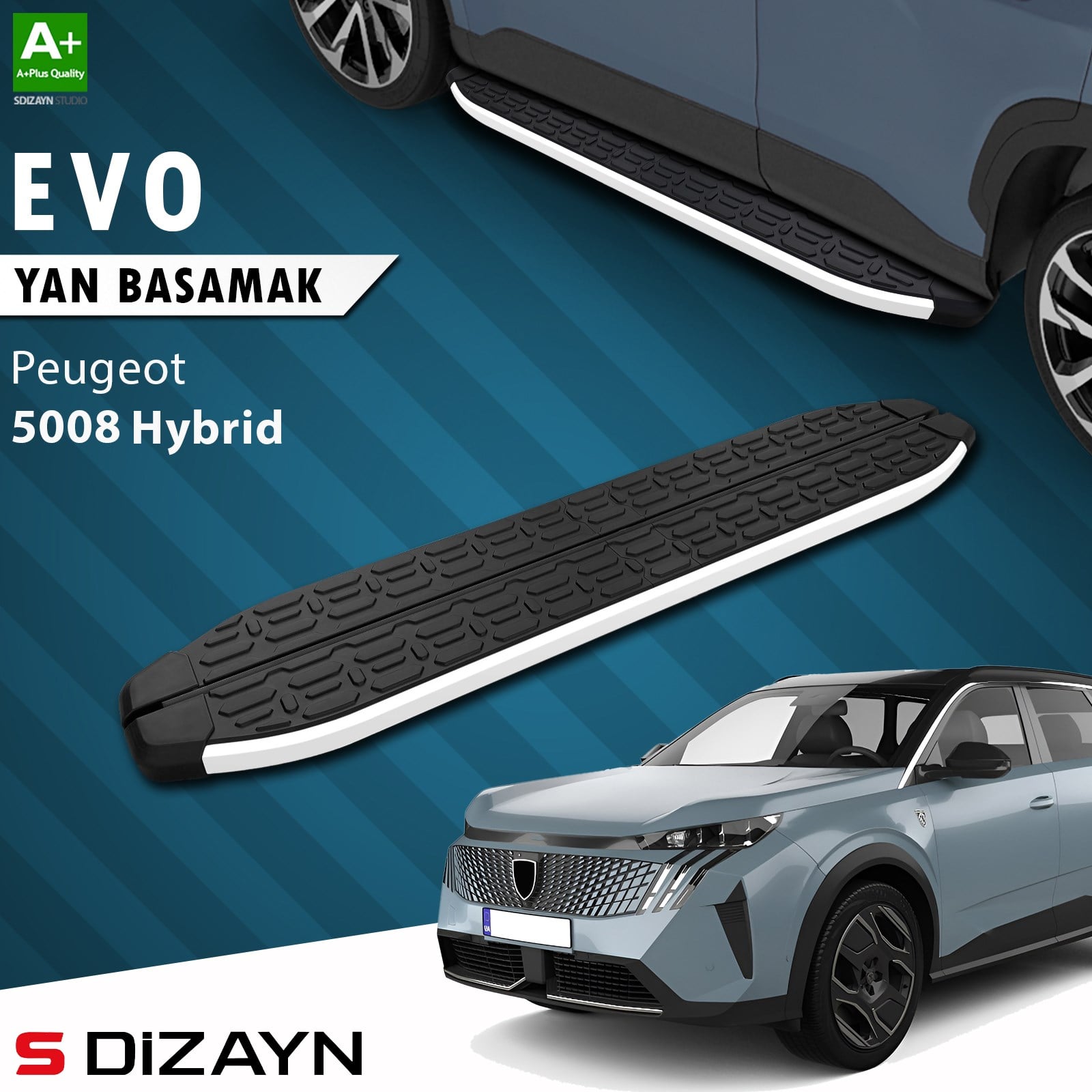 S-Dizayn Peugeot 5008 3 Hybrid Evo Aluminyum Yan Basamak 183 Cm 2024 Üzeri A+ Kalite
