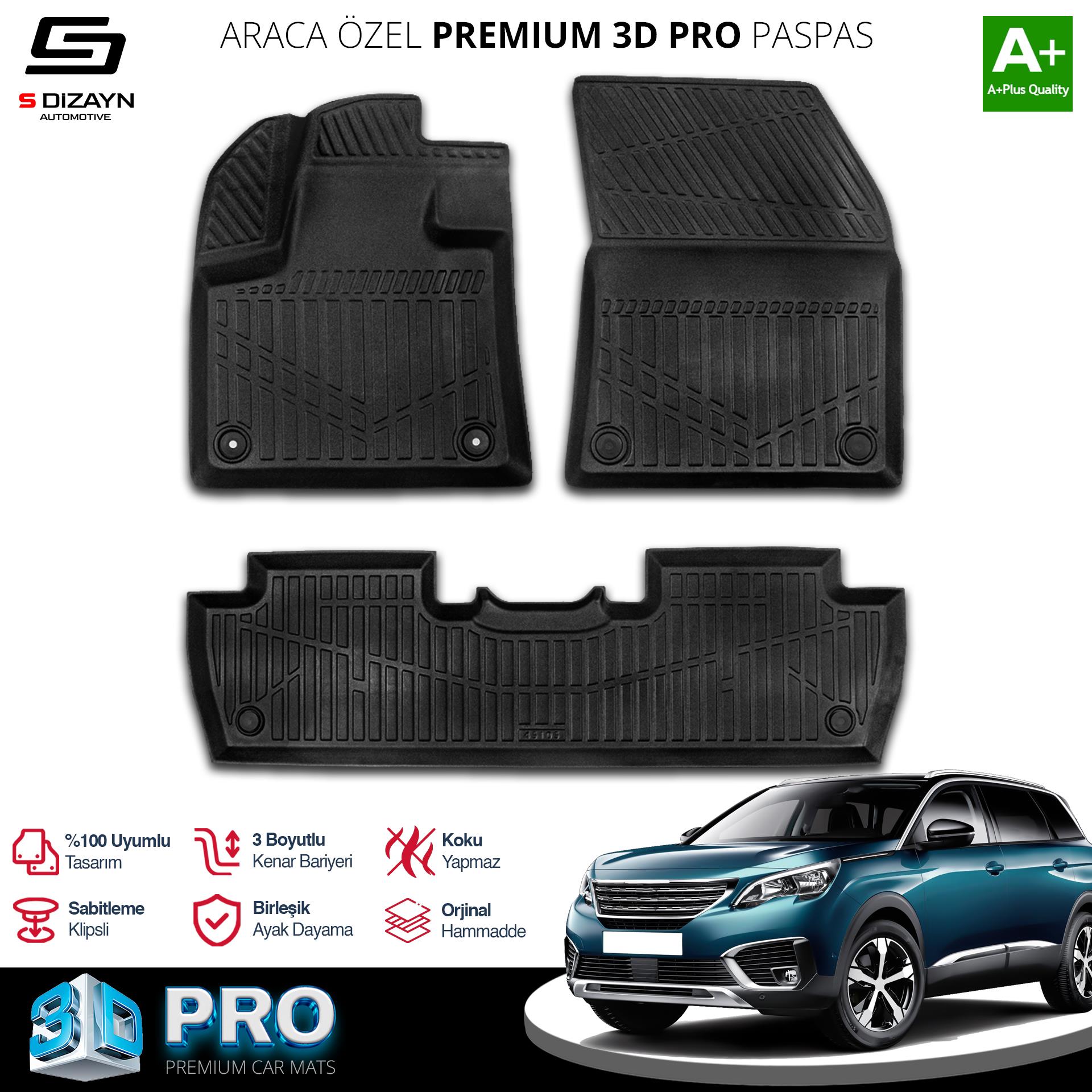S-Dizayn Peugeot 5008 3D Pro Havuzlu Paspas 2017-2024 A+ Kalite