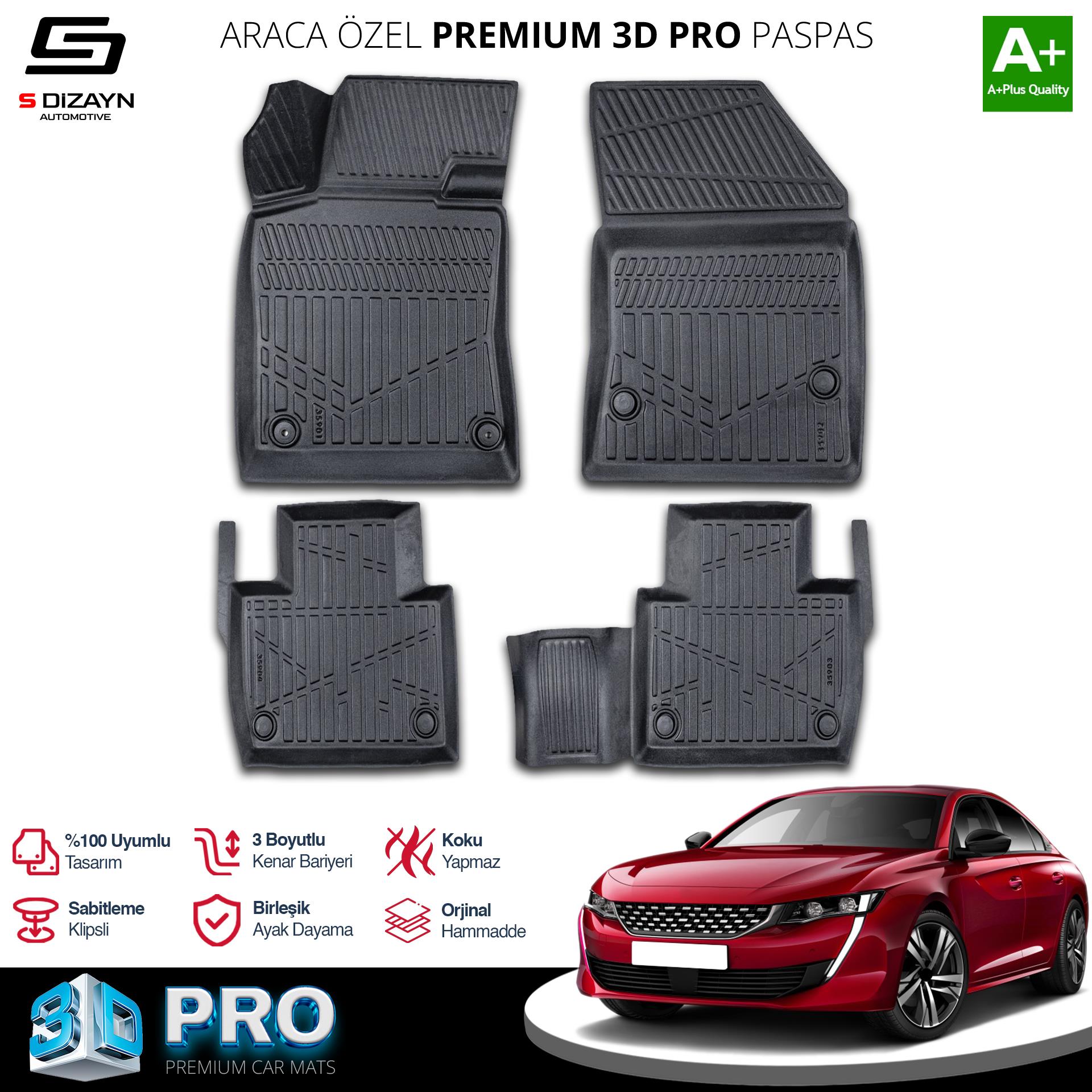 S-Dizayn Peugeot 508 3D Pro Havuzlu Paspas 2018 Üzeri A+ Kalite