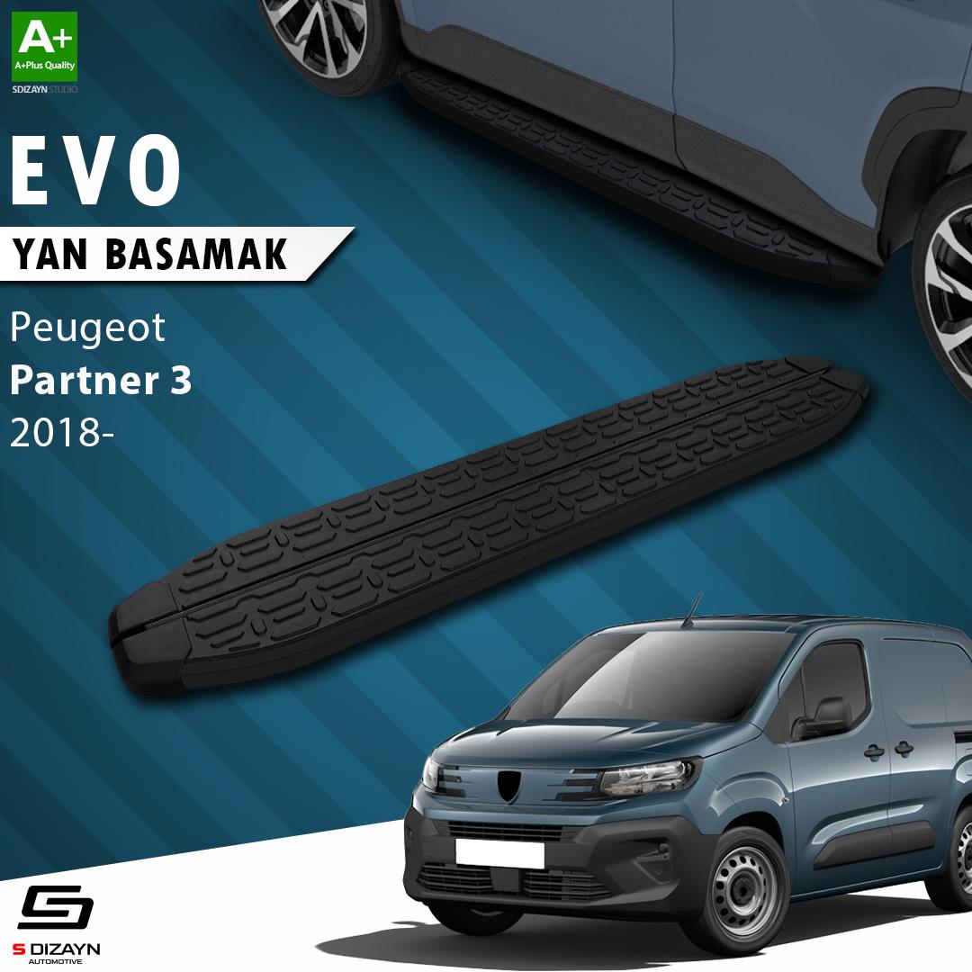 S-Dizayn Peugeot Partner 3 Evo Siyah Yan Basamak 203 Cm 2018 Üzeri A+ Kalite
