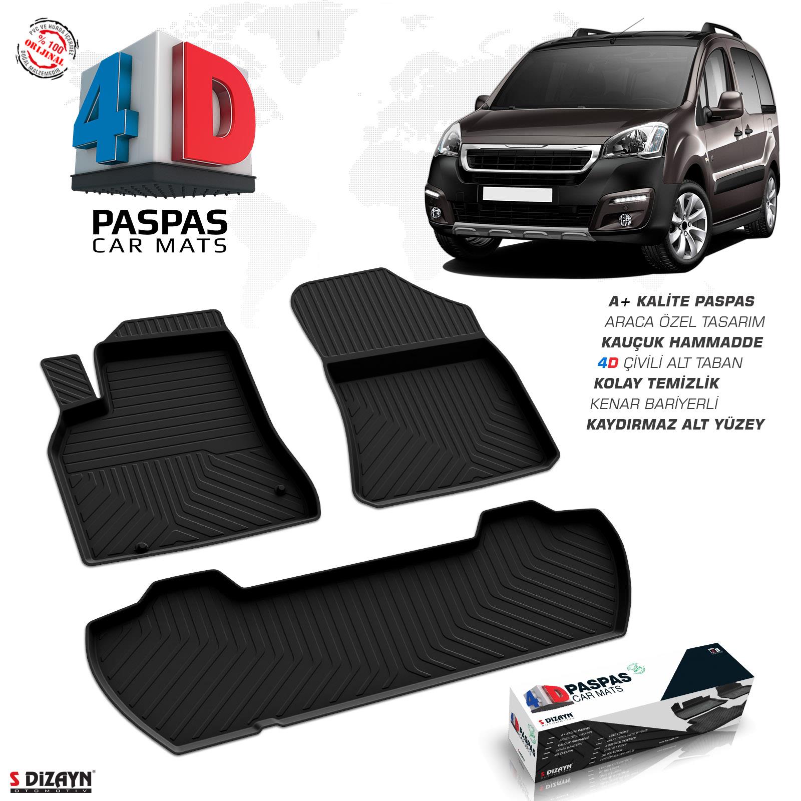 S-Dizayn Peugeot Partner Tepee 4D Havuzlu Paspas 2008-2018 110 HP A+Kalite
