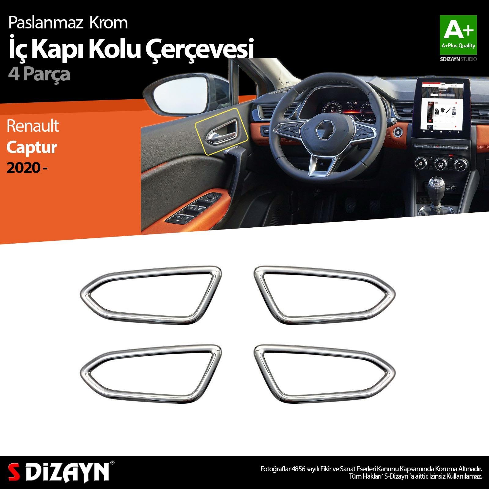 S-Dizayn Renault Captur 2 Krom İç Kapı Kolu Çerçevesi 4 Prç. 2020 Üzeri