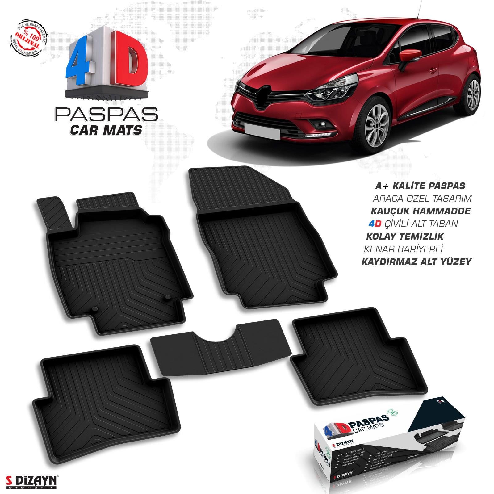S-Dizayn Renault Clio 4 4D Havuzlu Paspas 2012-2019 A+Kalite