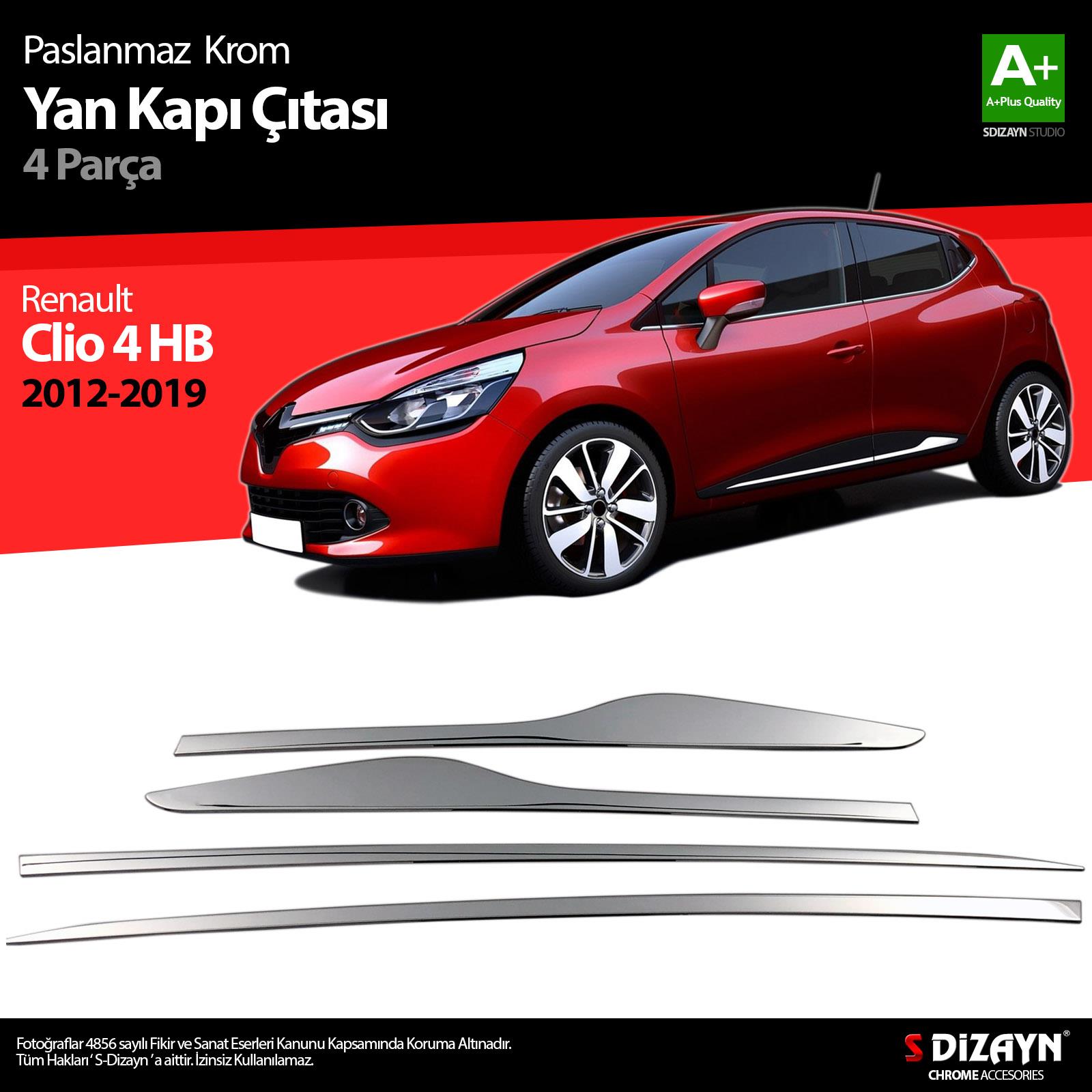 S-Dizayn Renault Clio 4 HB Krom Yan Kapı Çıtası 4 Prç. 2012-2019