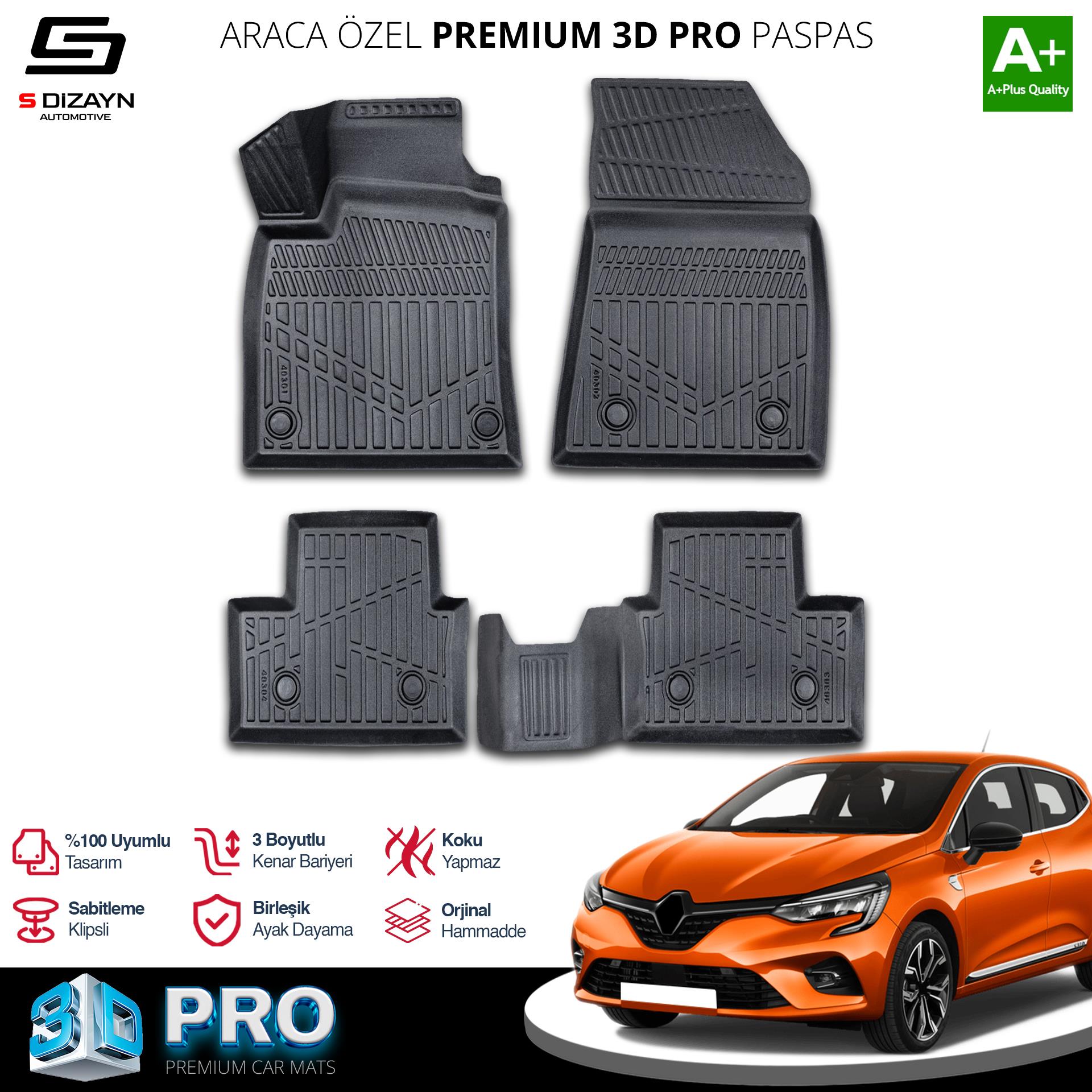 S-Dizayn Renault Clio 5 3D Pro Havuzlu Paspas 2019 Üzeri A+ Kalite