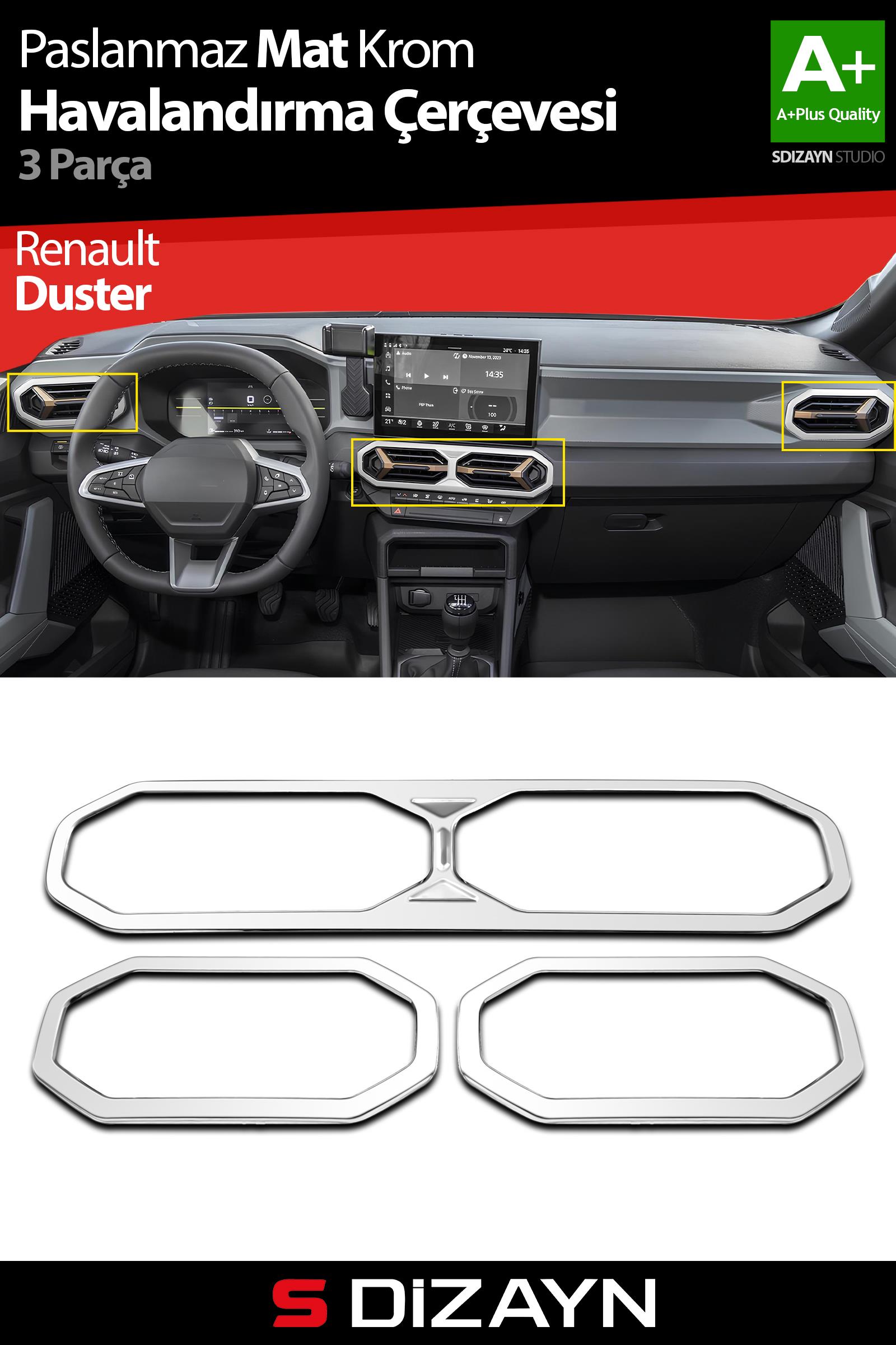 S-Dizayn Renault Duster Krom Havalandırma Çerçevesi 3 Prç. 2024 Üzeri (Mat Krom) A+ Kalite
