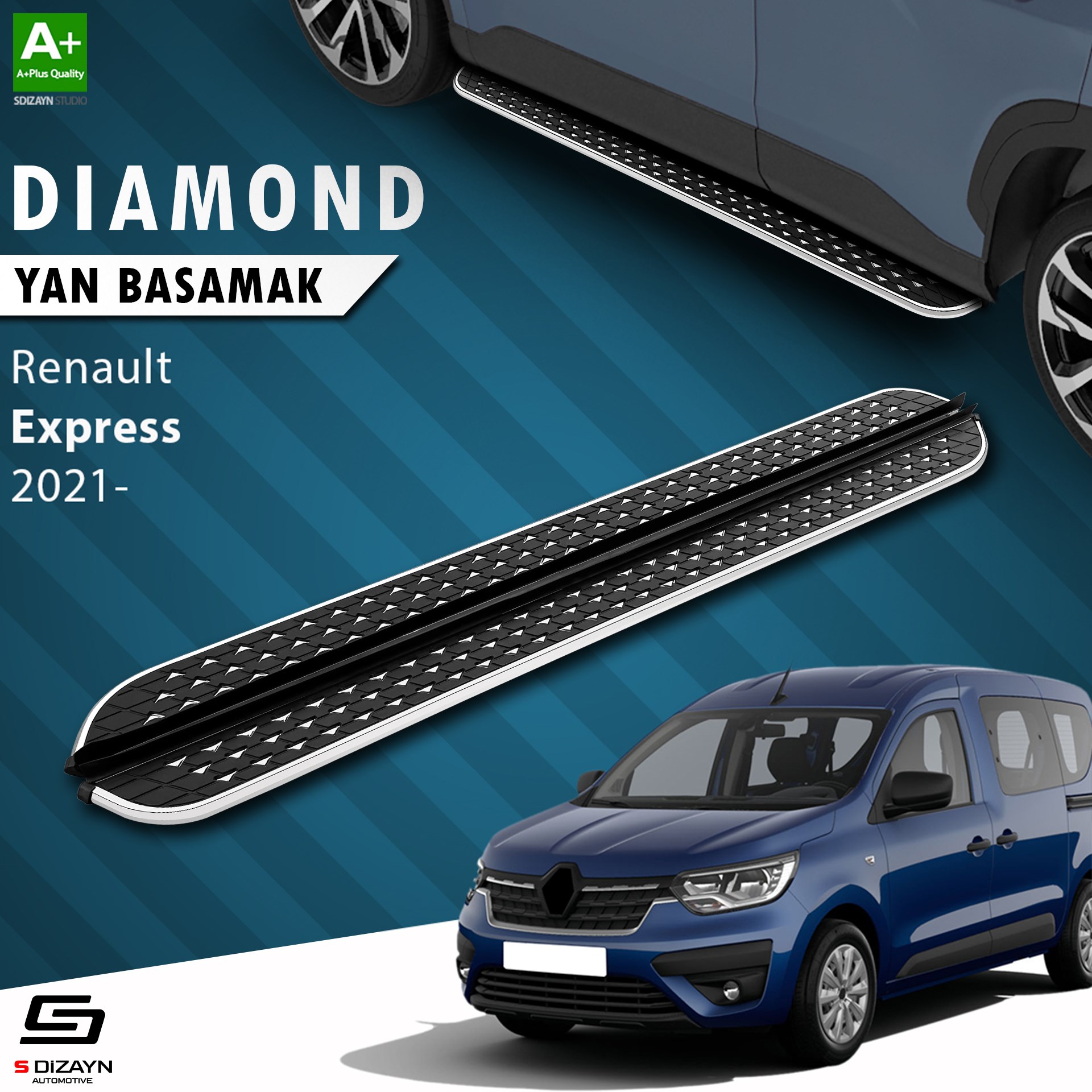 S-Dizayn Renault Express Diamond Krom Yan Basamak 203 Cm 2021 Üzeri A+ Kalite