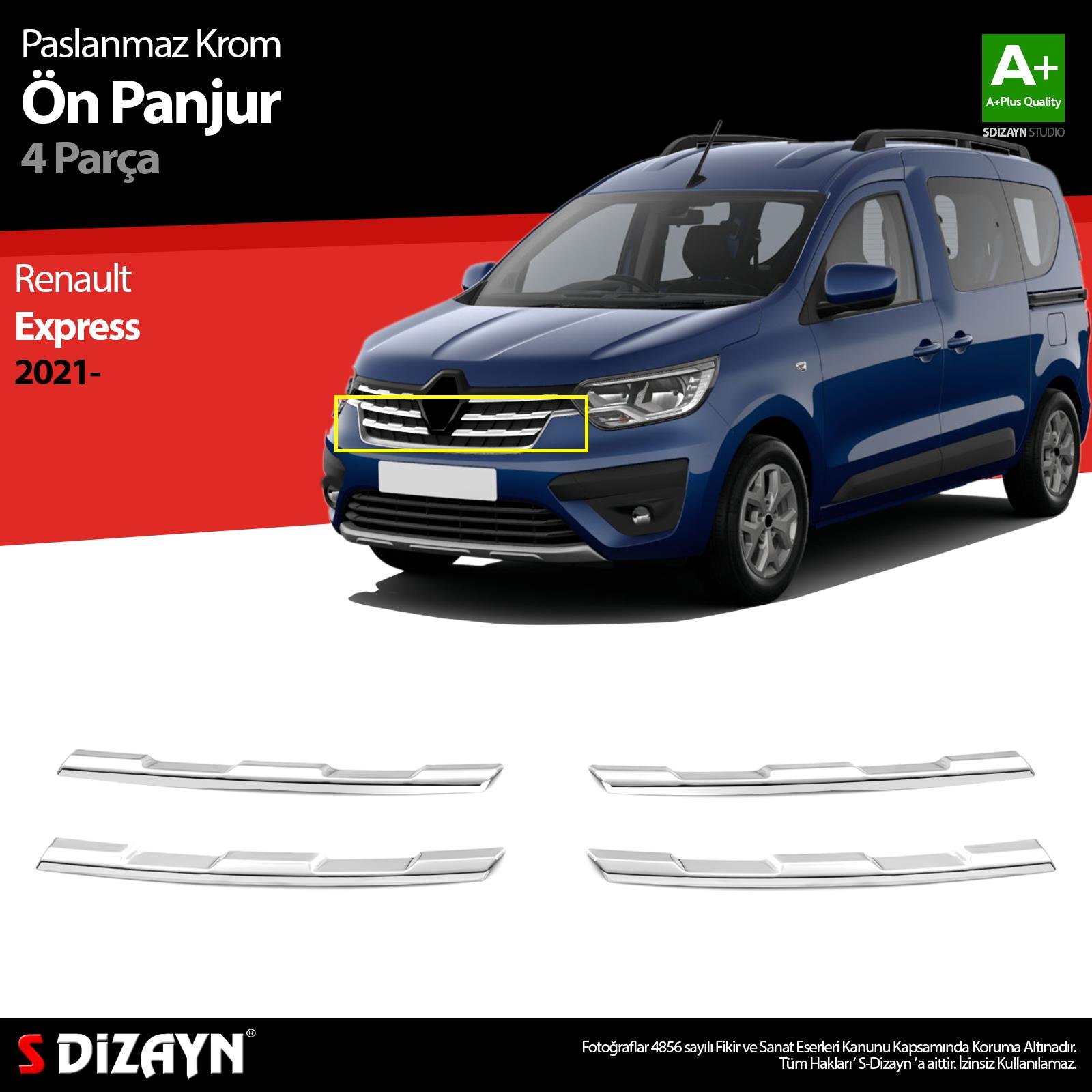 S-Dizayn Renault Express Krom Ön Panjur 4 Prç 2021 Üzeri