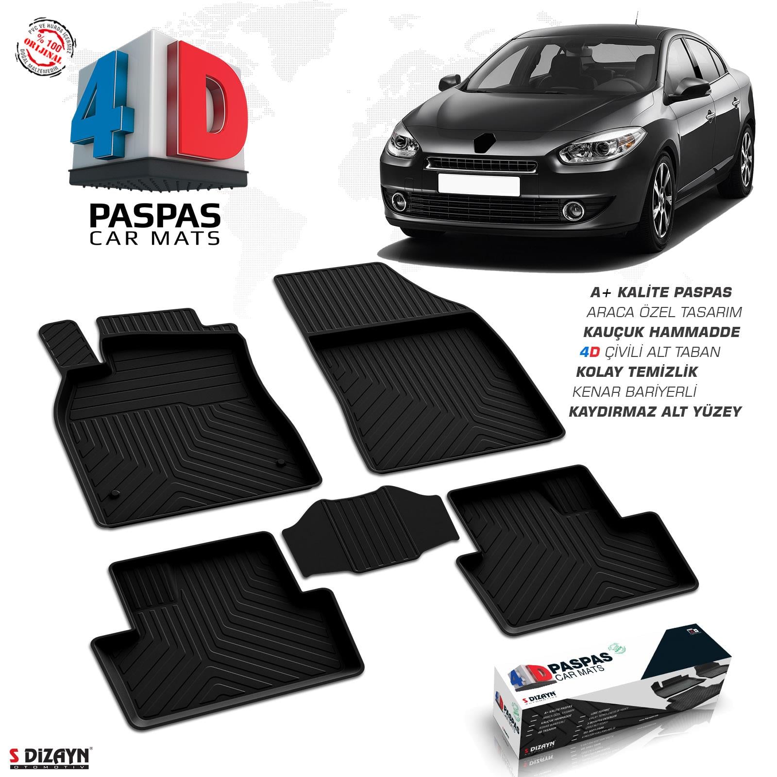 S-Dizayn Renault Fluence 4D Havuzlu Paspas 2010-2016 A+Kalite