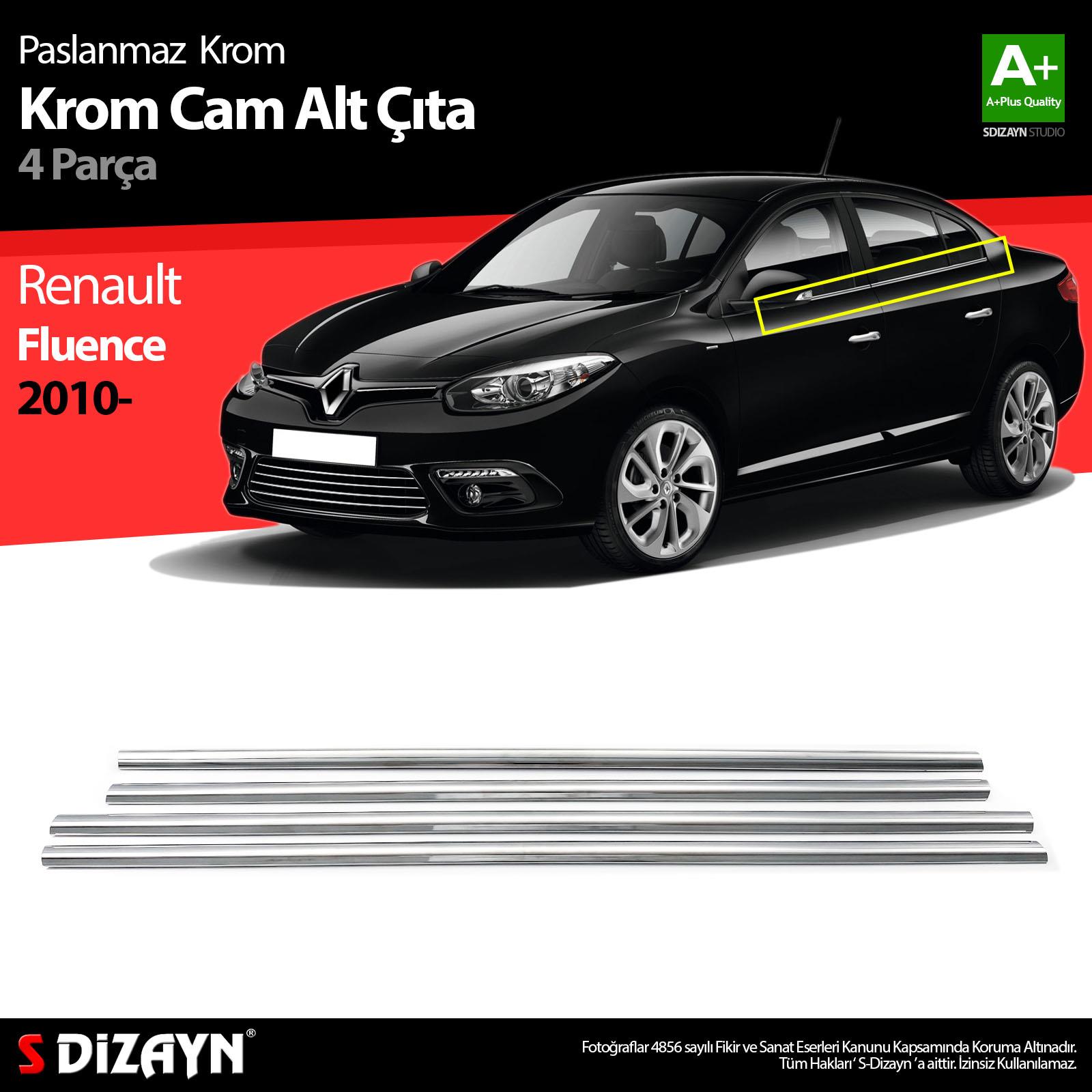 S-Dizayn Renault Fluence Krom Cam Çıtası 4 Prç 2010-2016