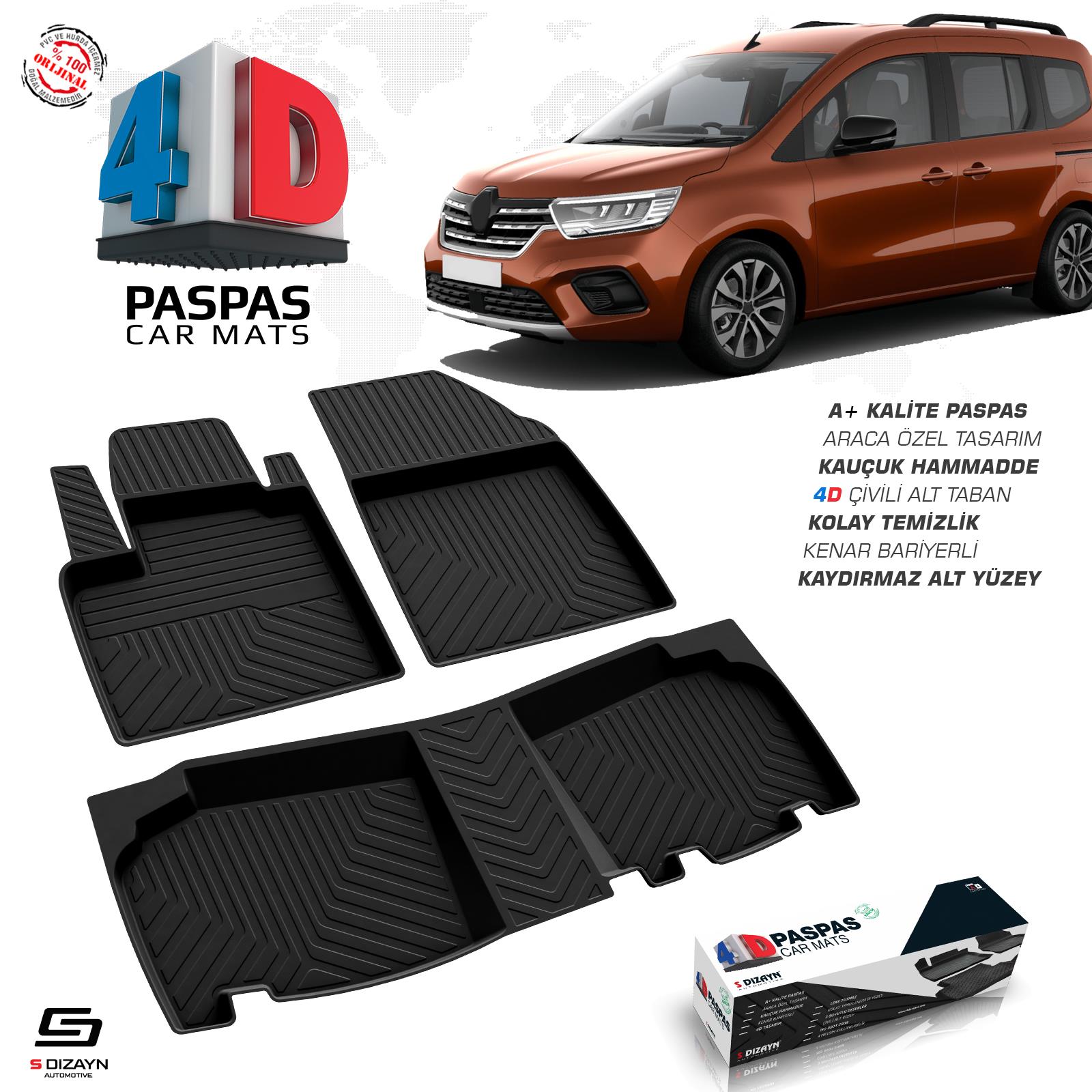 S-Dizayn Renault Kangoo 4D Havuzlu Paspas 2024 Üzeri A+ Kalite
