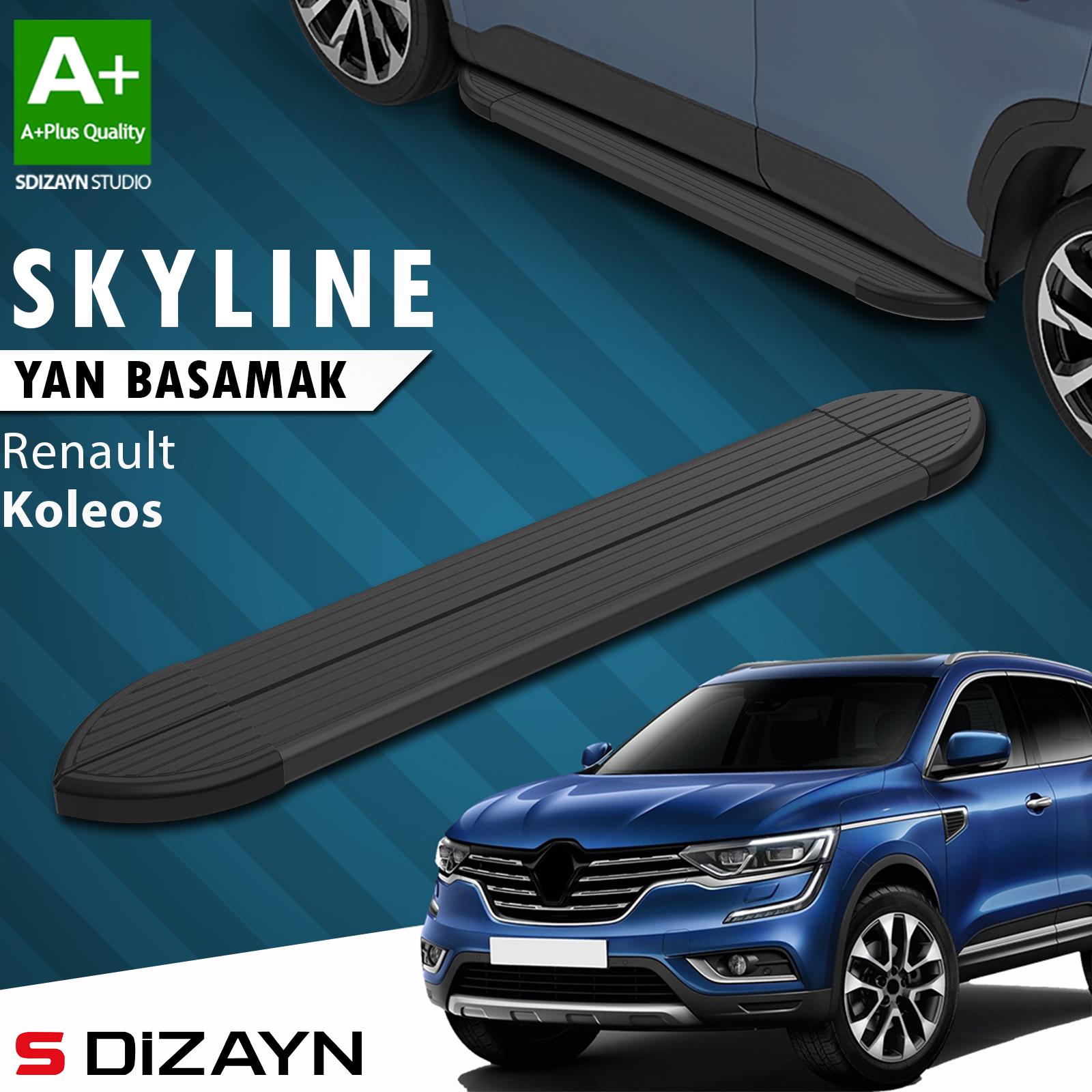 S-Dizayn Renault Koleos 2 Skyline Siyah Yan Basamak 163 Cm 2016 Üzeri A+ Kalite