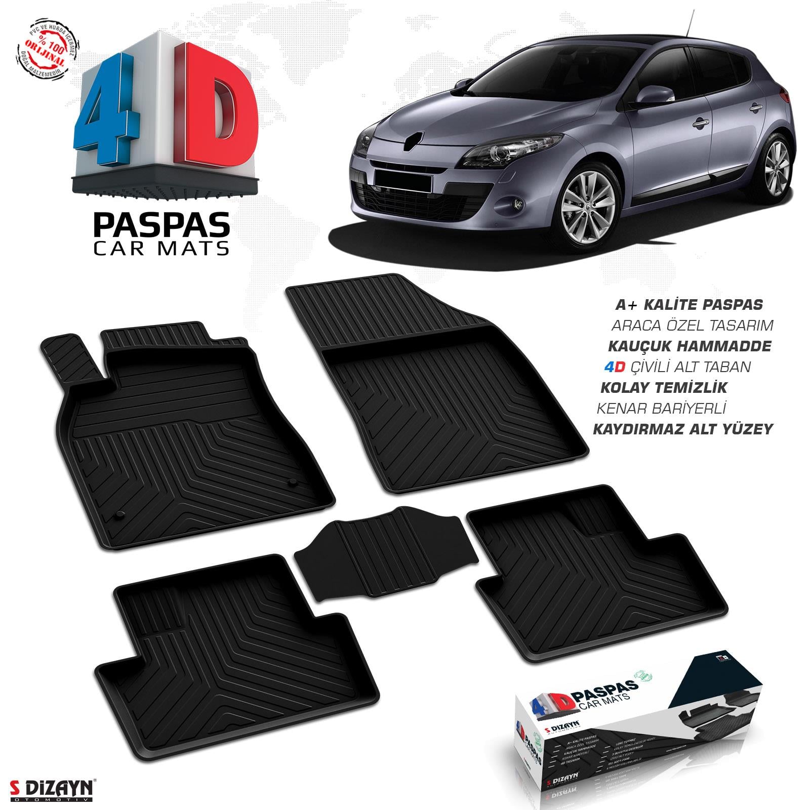 S-Dizayn Renault Megane 3 4D Havuzlu Paspas 2010-2016 A+Kalite