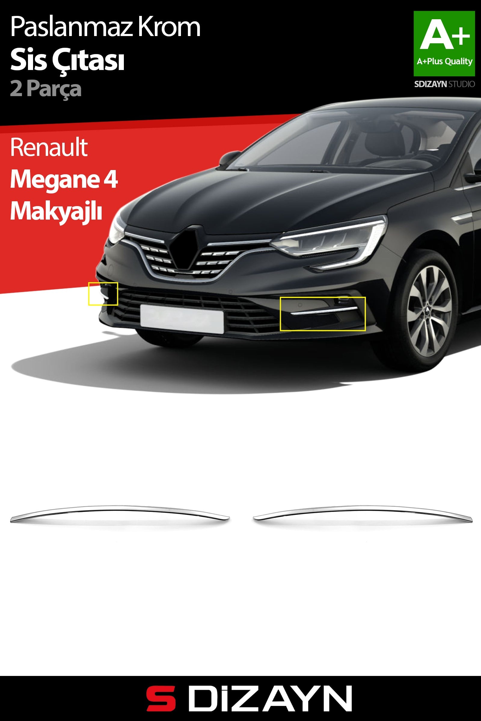 S-Dizayn Renault Megane 4 Makyajlı Krom Sis Çıtası 2 Prç 2020 Üzeri A+ Kalite