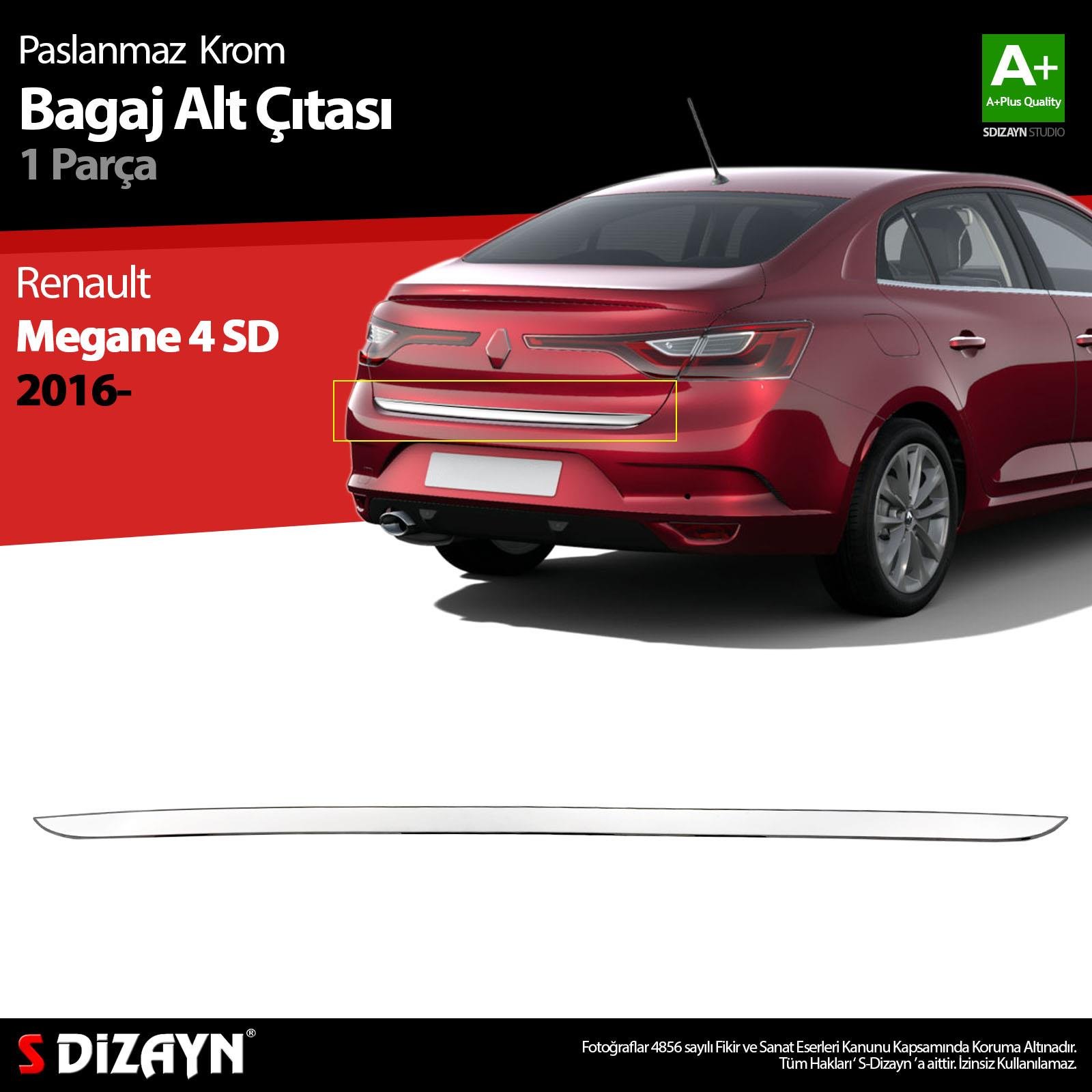 S-Dizayn Renault Megane 4 SD Krom Bagaj Alt Çıtası 2016 Üzeri A+ Kalite
