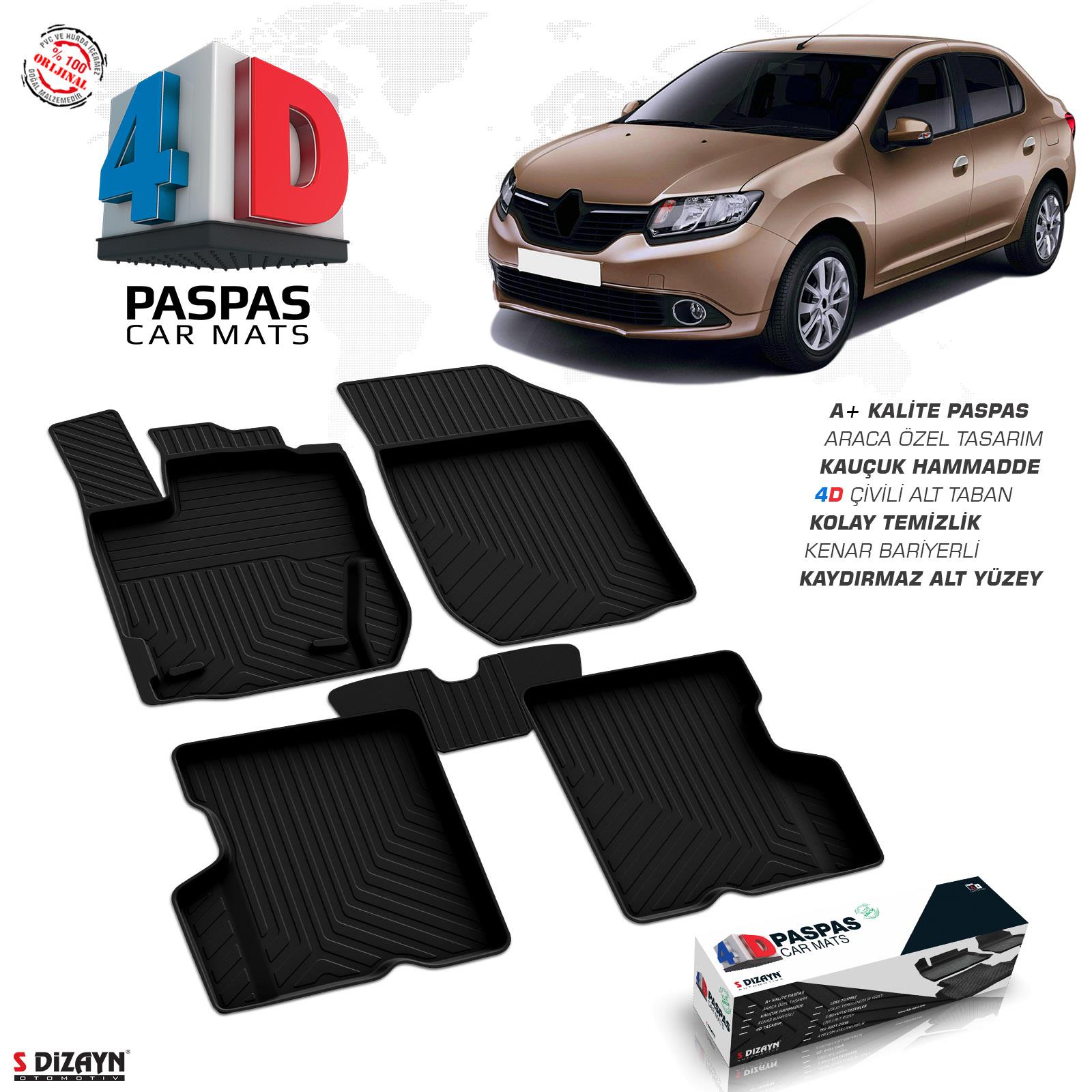 S-Dizayn Renault Symbol 3 4D Havuzlu Paspas A+Kalite 2013-2017