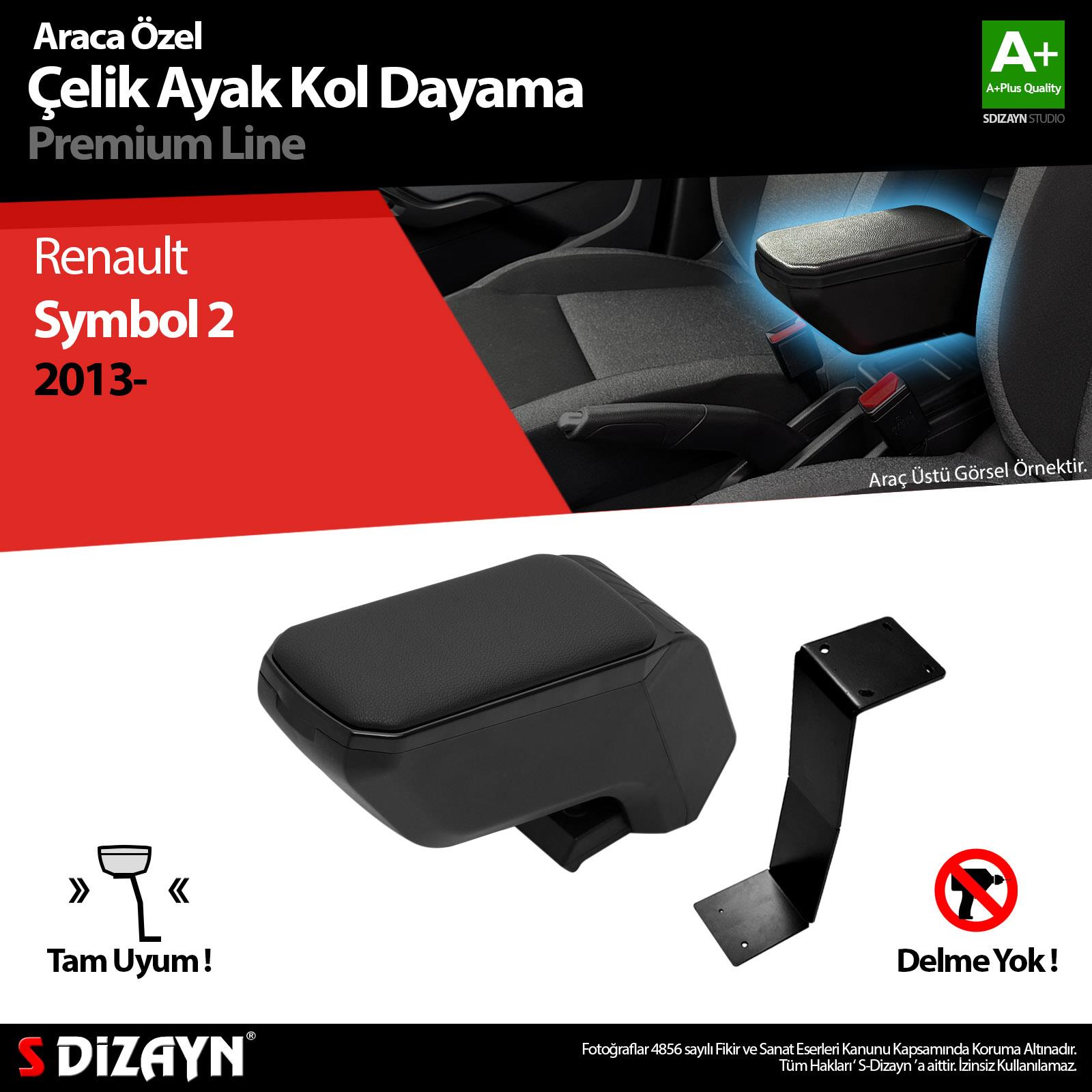 S-Dizayn Renault Symbol Kol Dayama Kolçak Çelik Ayaklı ABS Siyah 2013-2017 A+Kalite