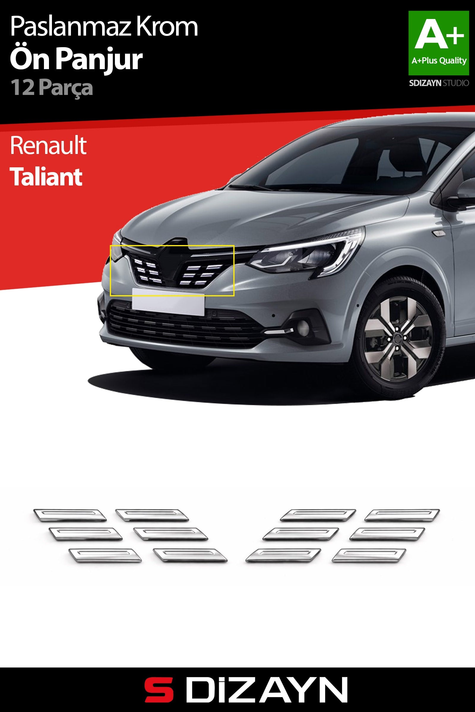 S-Dizayn Renault Taliant Krom Ön Panjur 12 Prç. 2021 Üzeri A+ Kalite
