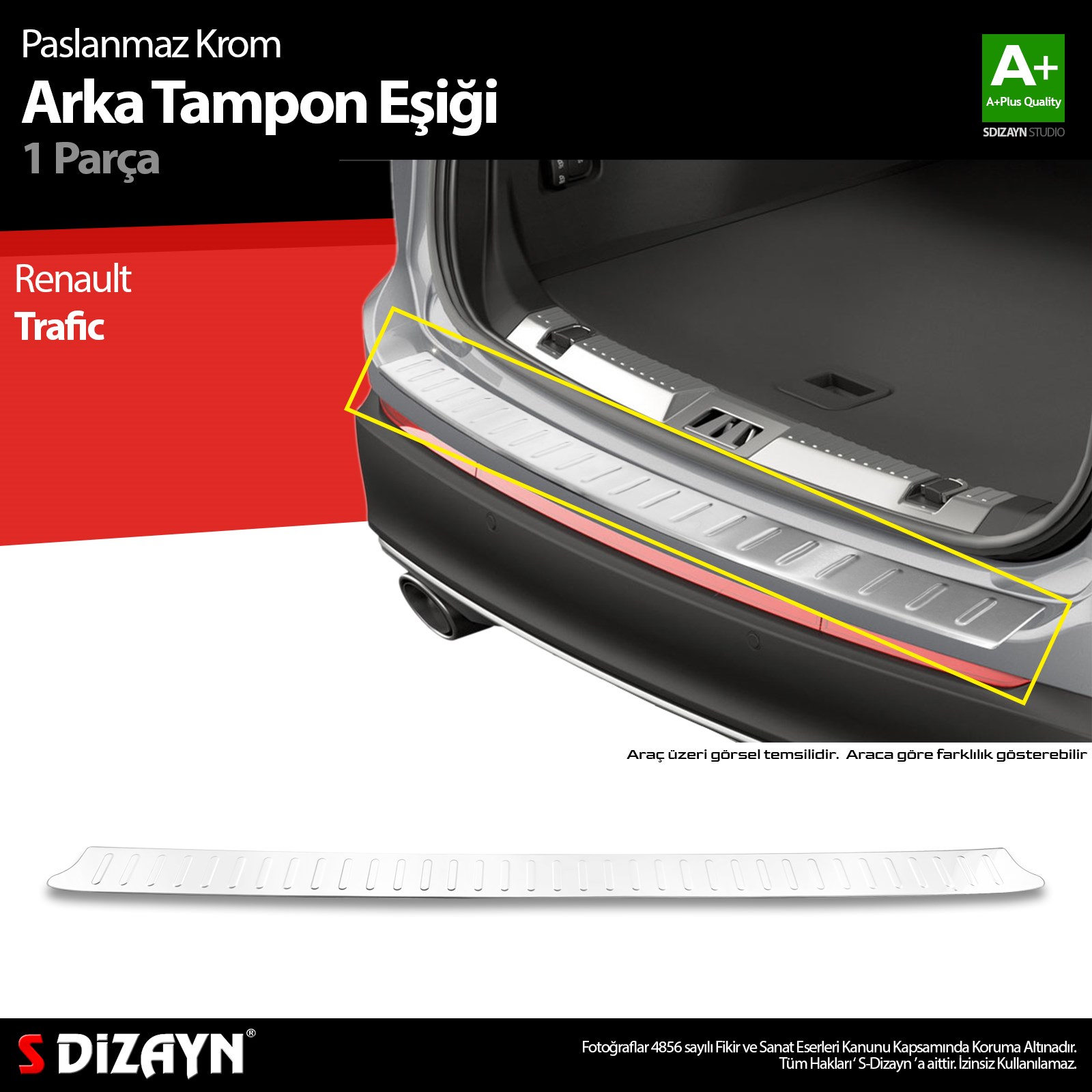 S-Dizayn Renault Trafic Krom Arka Tampon Eşiği Dar Model 2001-2014 A+ Kalite