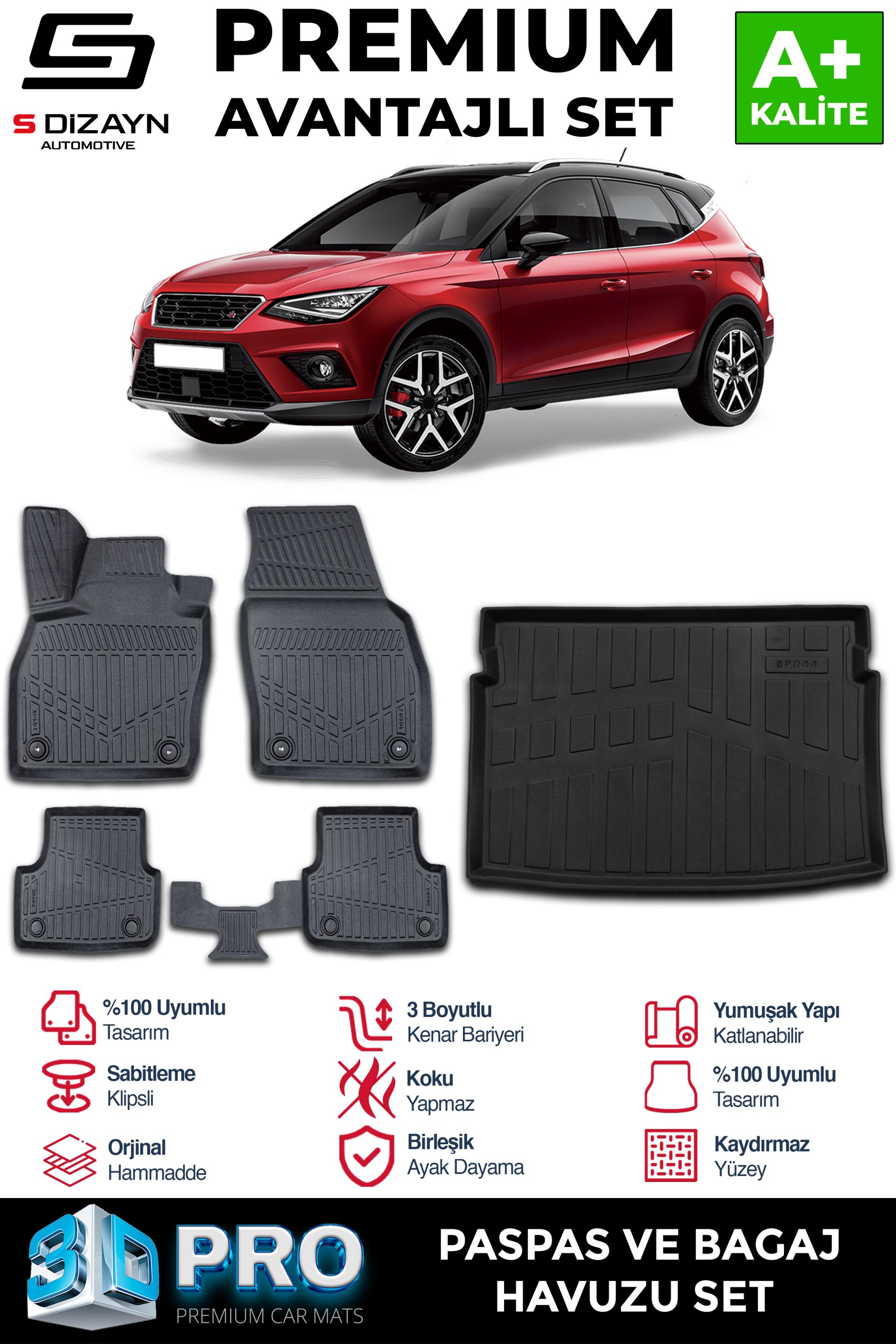 S-Dizayn Seat Arona 3D Pro Havuzlu Paspas ve Bagaj Havuzu Seti (2'li SET) 2017 Üzeri A+ Kalite