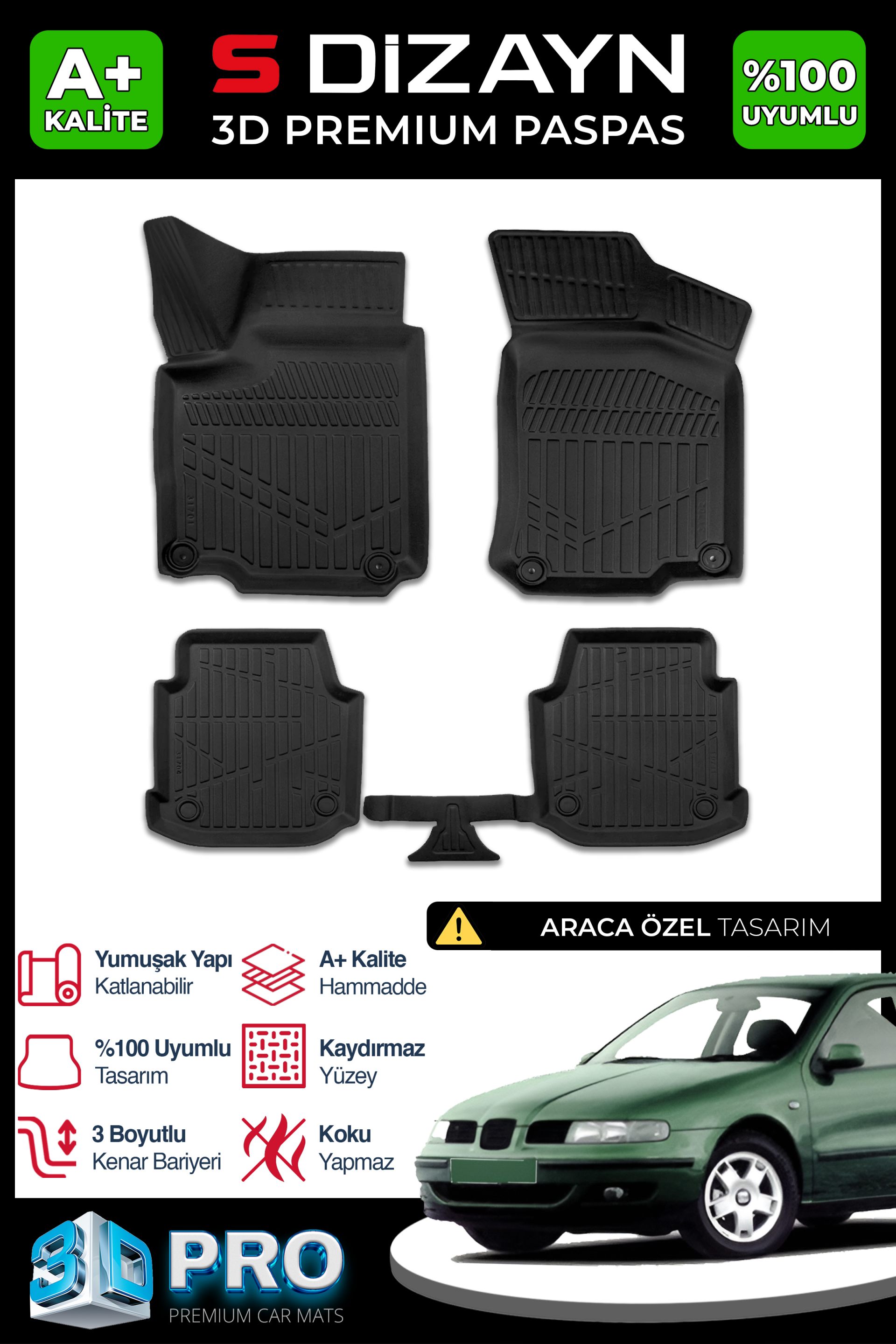 S-Dizayn Seat Leon 3D Pro Havuzlu Paspas 1999-2005 A+ Kalite