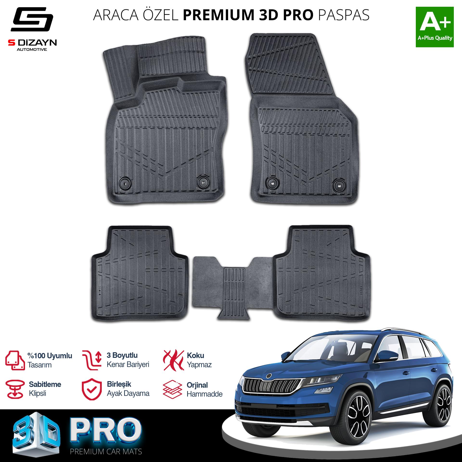 S-Dizayn Skoda Kodiaq 3D Pro Havuzlu Paspas 2017-2023 A+ Kalite