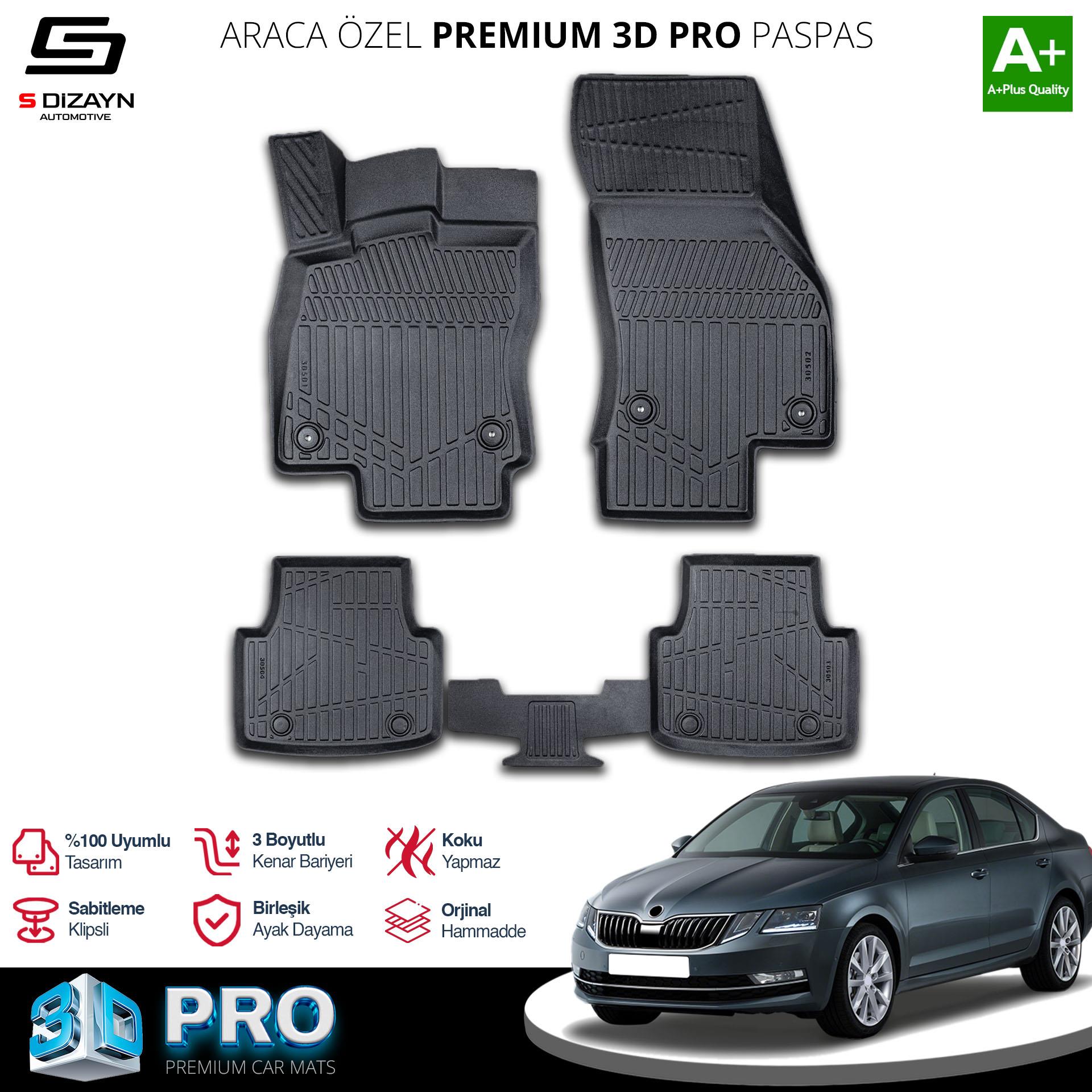 S-Dizayn Skoda Octavia 3D Pro Havuzlu Paspas 2017-2020 A+ Kalite