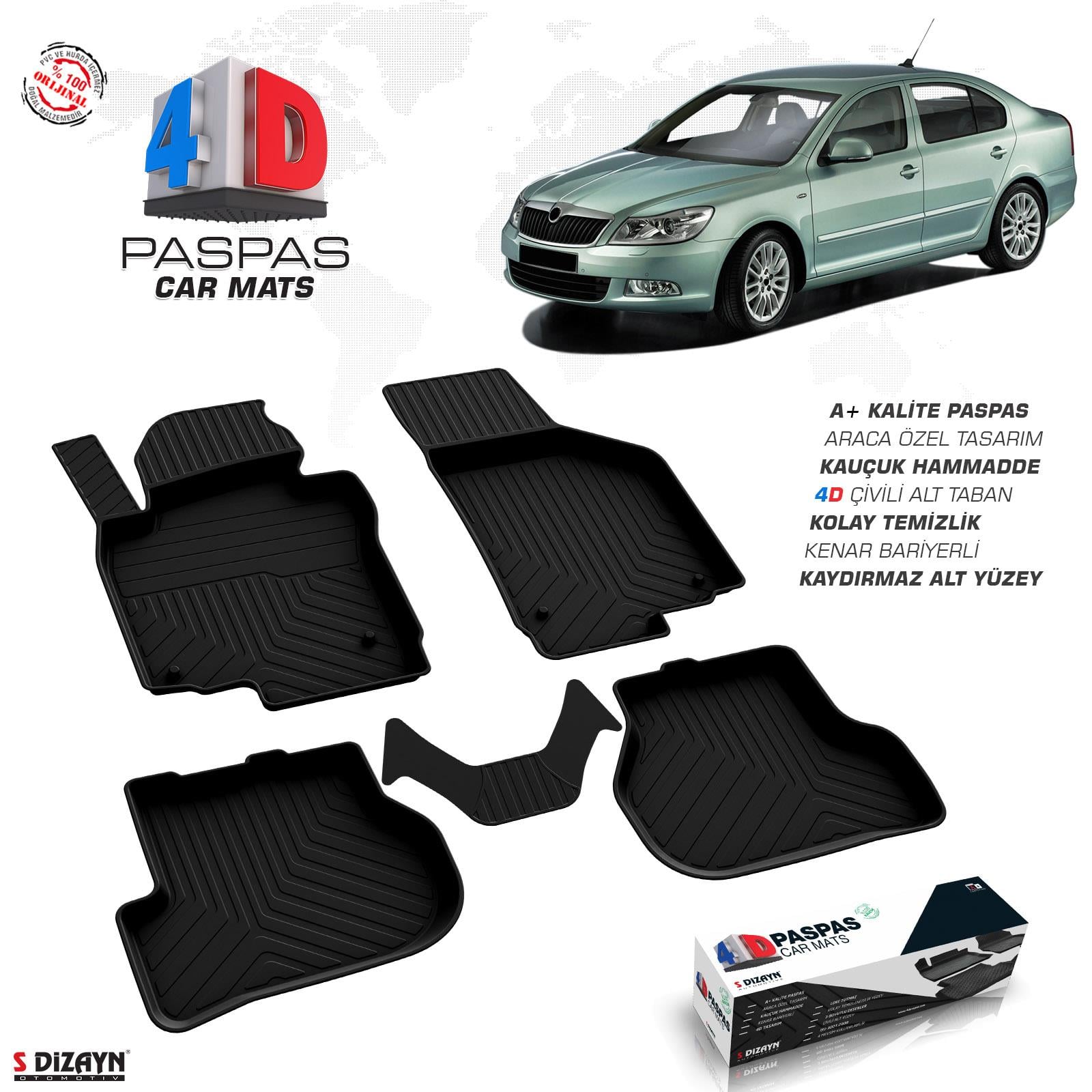 S-Dizayn Skoda Octavia A5 4D Havuzlu Paspas 2008-2013 A+Kalite