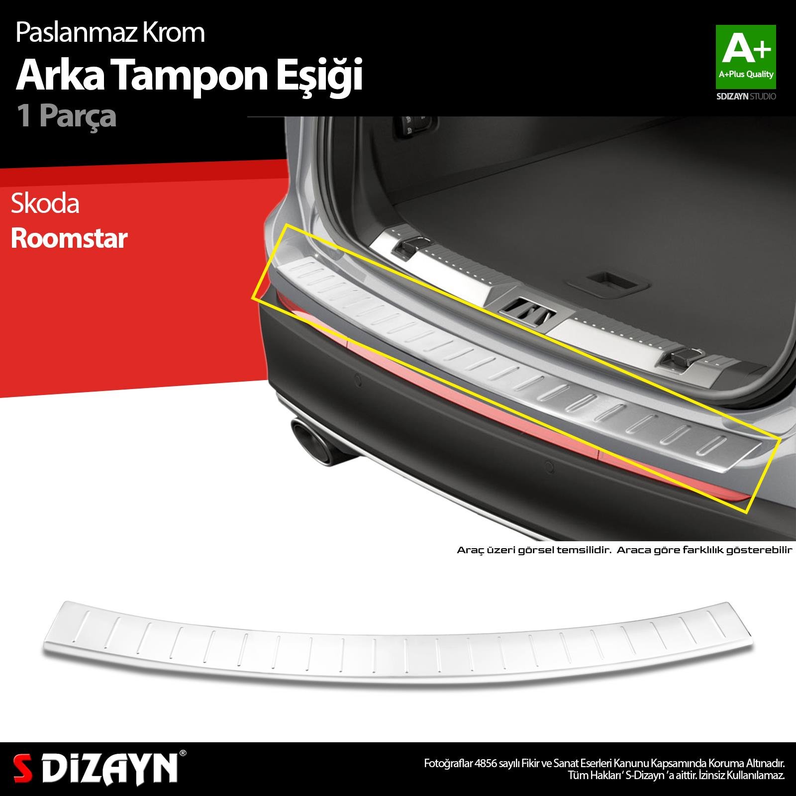 S-Dizayn Skoda Roomstar Krom Arka Tampon Eşiği 2006-2016 A+ Kalite