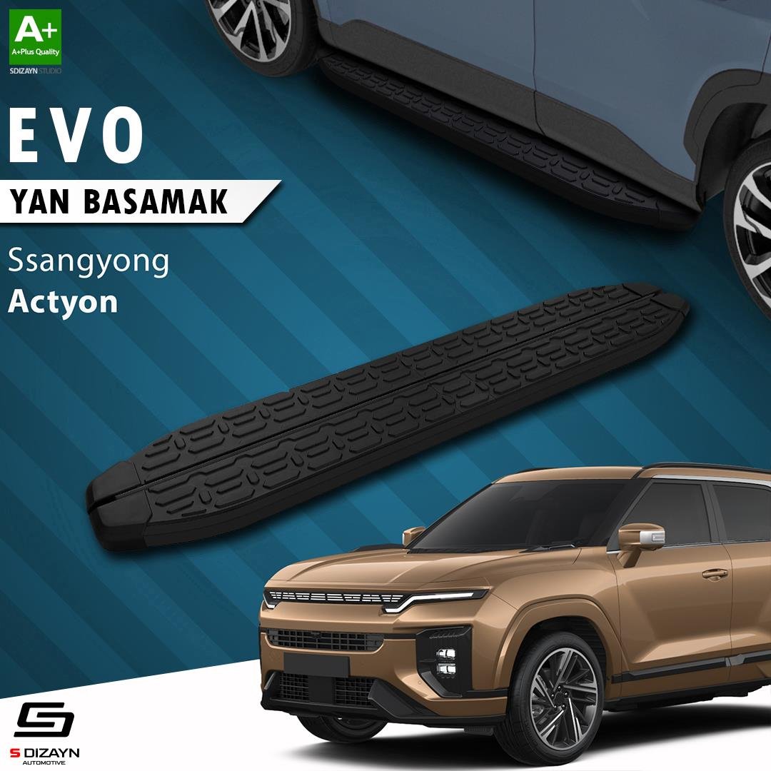 S-Dizayn Ssangyong Actyon Evo Siyah Yan Basamak 183 Cm 2024 Üzeri A+ Kalite