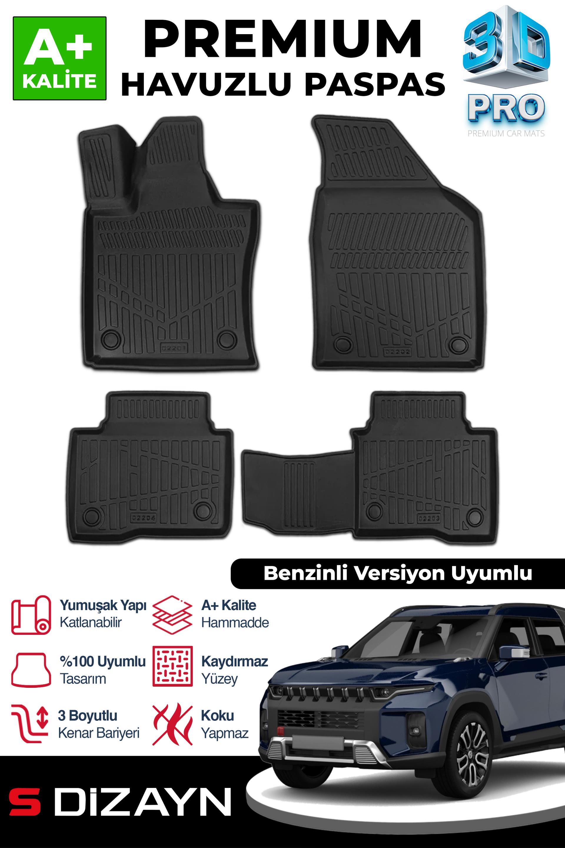 S-Dizayn Ssangyong Torres Benzinli 3D Pro Havuzlu Paspas 2023 Üzeri A+ Kalite