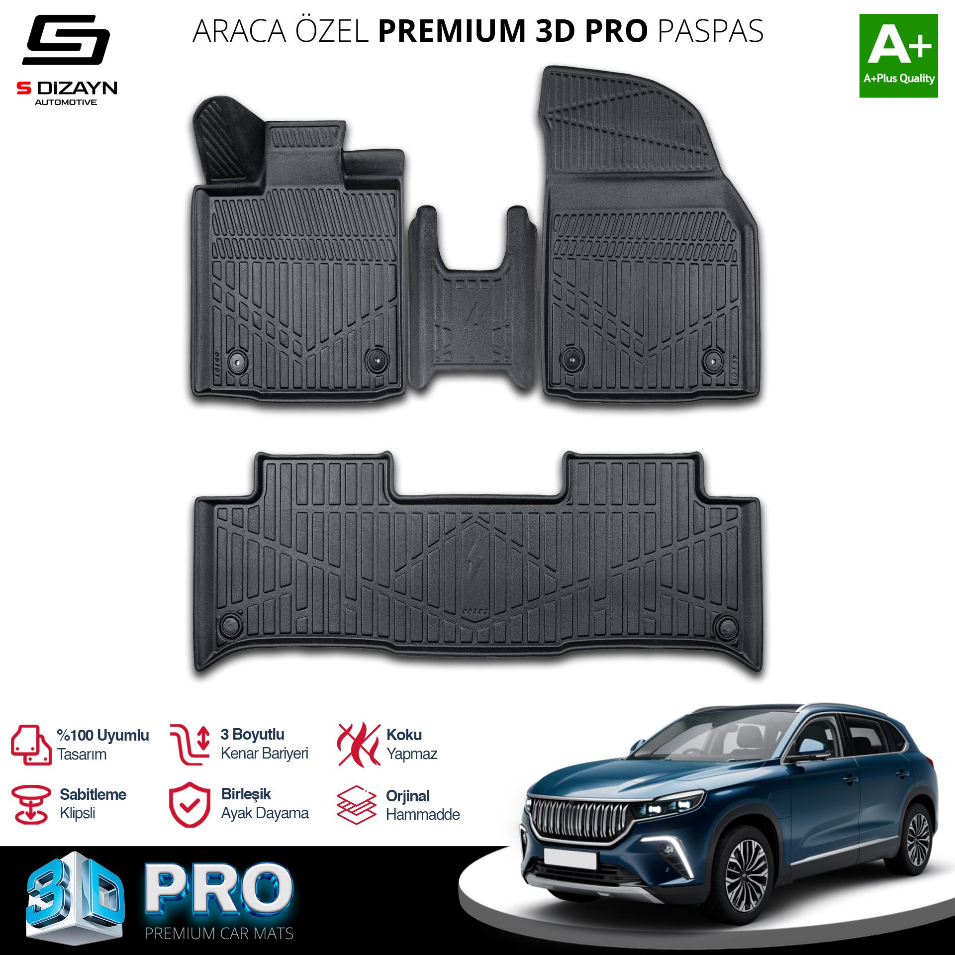 S-Dizayn Togg T10X 3D Pro Havuzlu Paspas 2023 Üzeri A+ Kalite