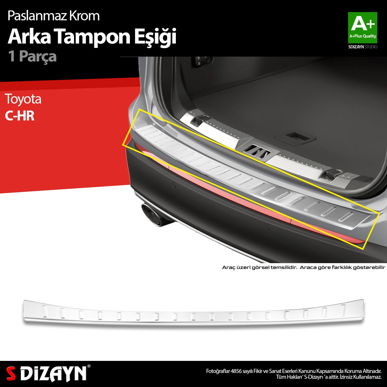 S-Dizayn Toyota C-HR Krom Arka Tampon Eşiği 2016-2023 A+ Kalite
