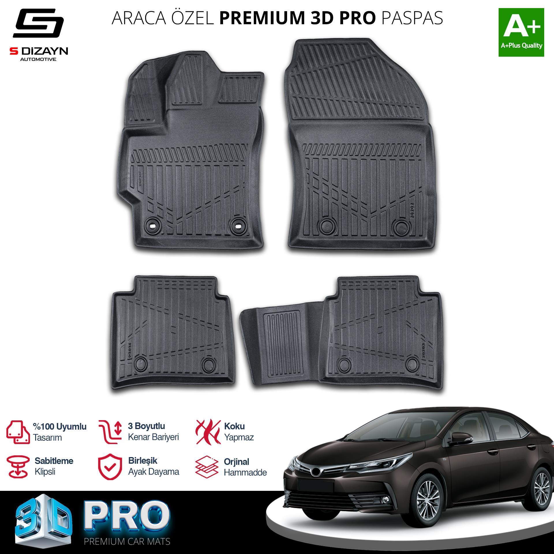 S-Dizayn Toyota Corolla 3D Pro Havuzlu Paspas 2019 Üzeri A+ Kalite