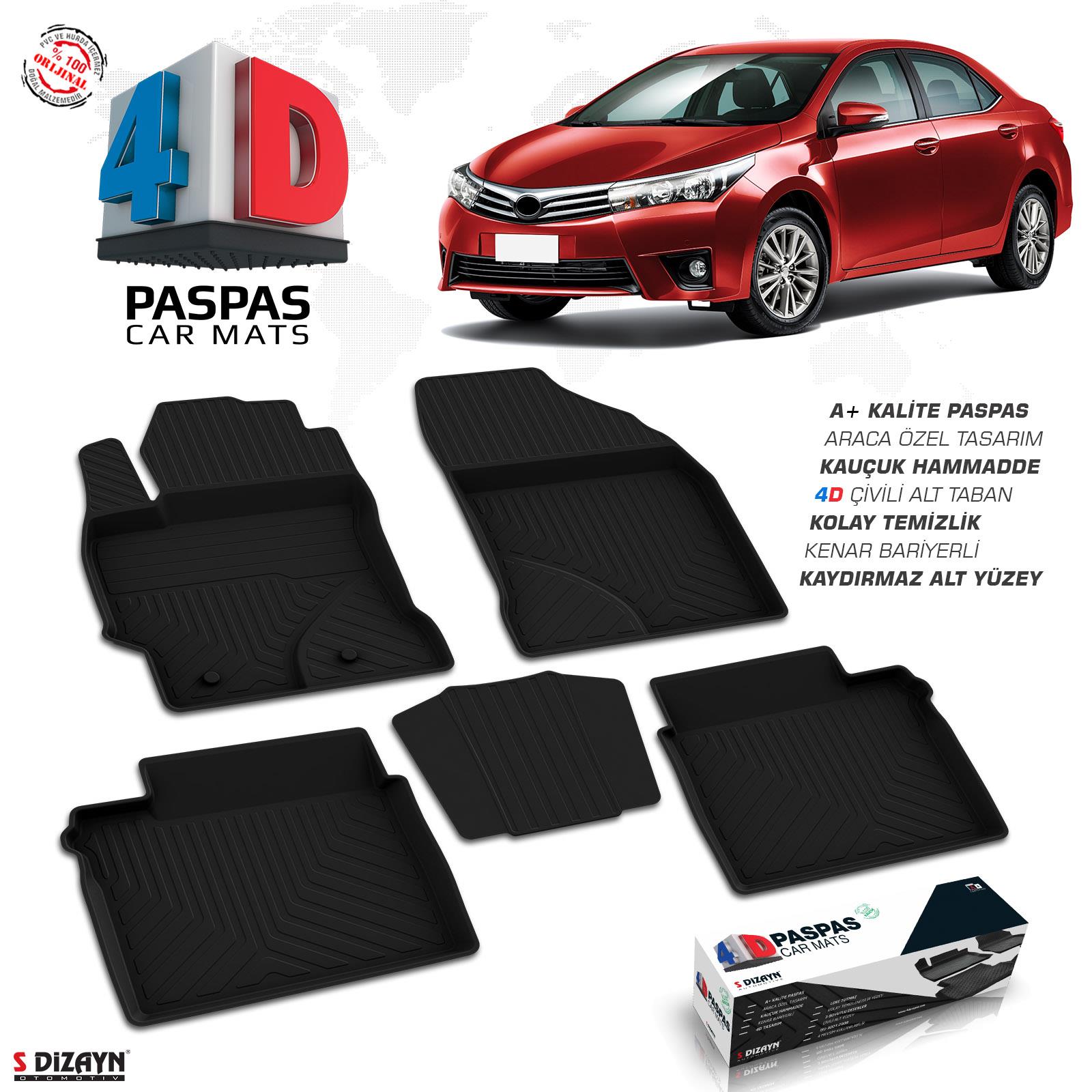 S-Dizayn Toyota Corolla 4D Havuzlu Paspas 2013-2018 A+Kalite