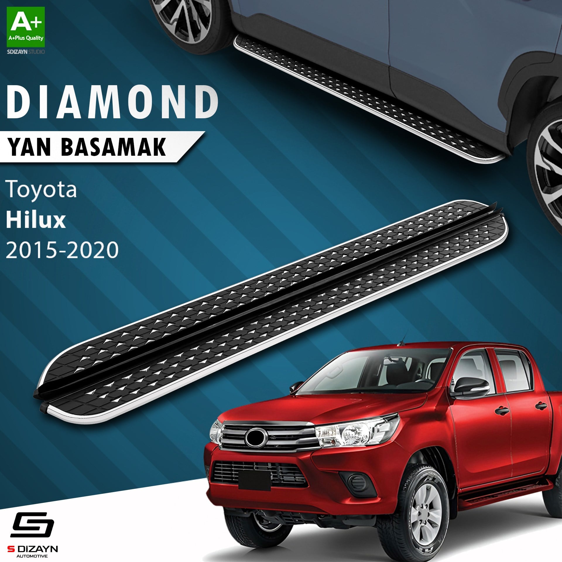 S-Dizayn Toyota Hilux 8 Diamond Krom Yan Basamak 203 Cm 2015-2020 A+ Kalite
