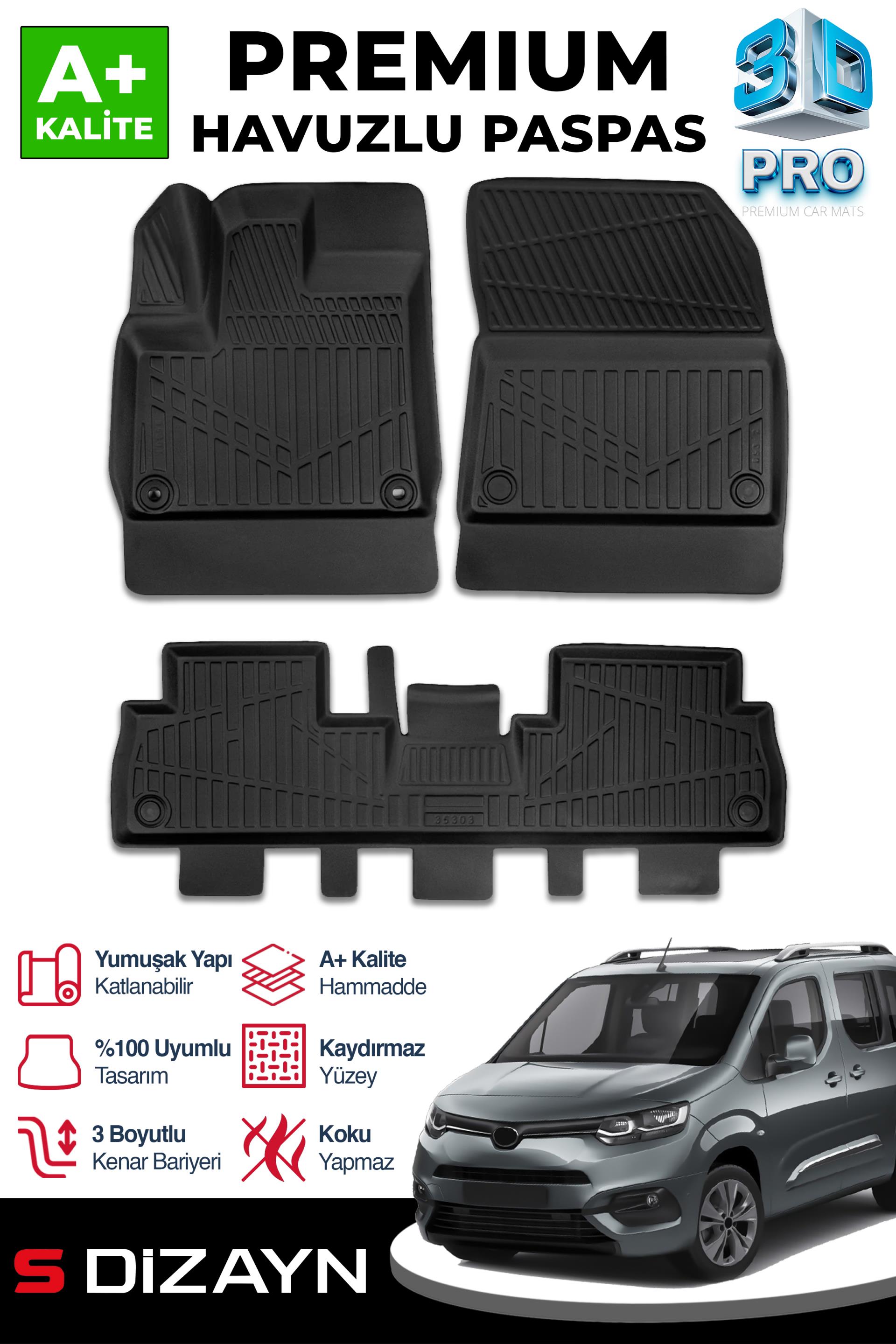 S-Dizayn Toyota Proace City 3D Pro Havuzlu Paspas 2018 Üzeri A+ Kalite