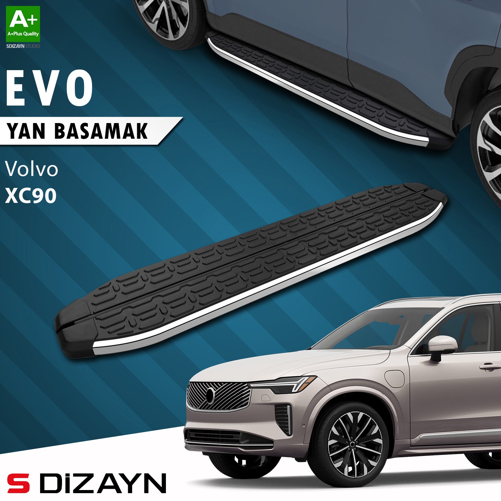 S-Dizayn Volvo XC90 Makyajlı Benzinli Evo Krom Yan Basamak 203 Cm 2024 Üzeri A+ Kalite