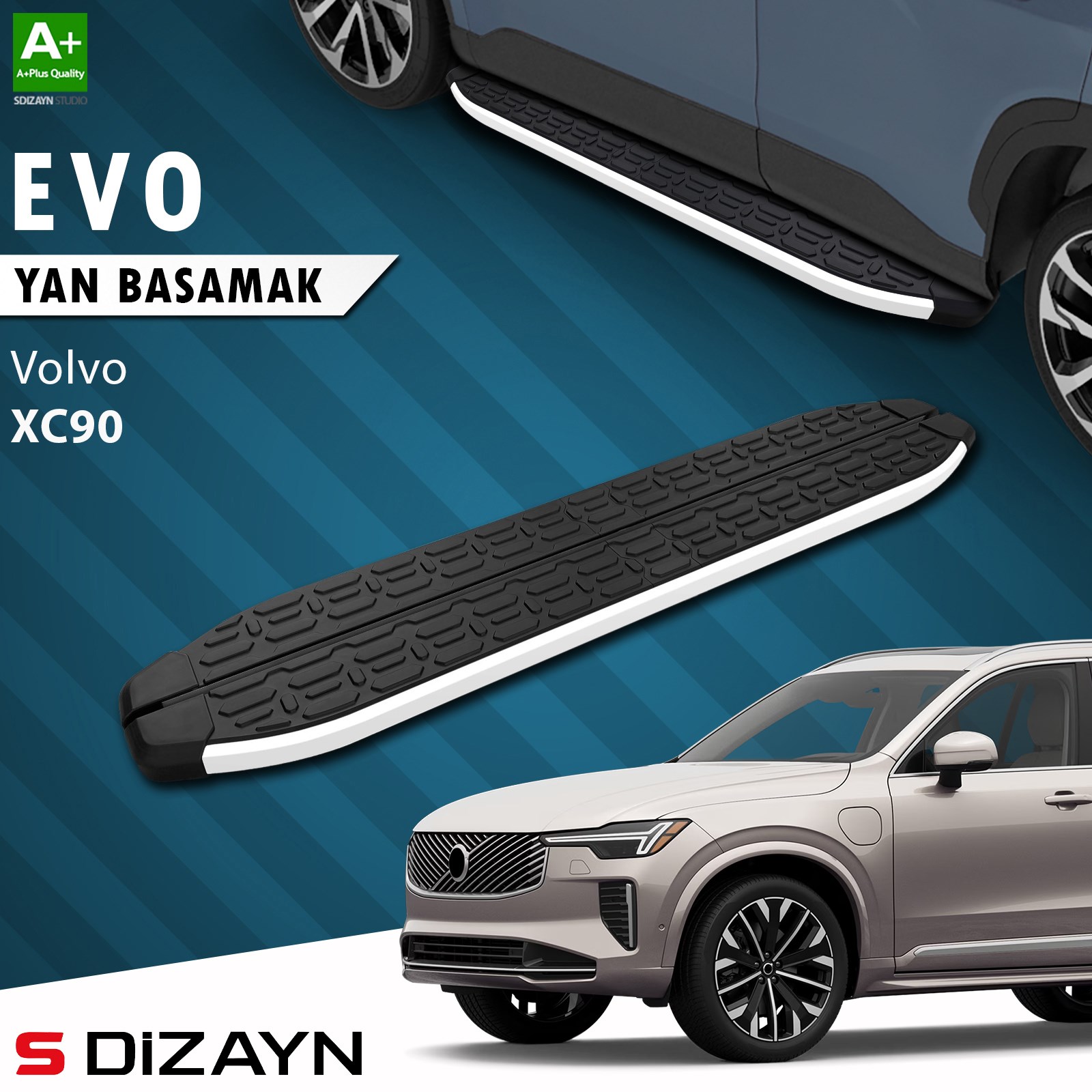 S-Dizayn Volvo XC90 Makyajlı Benzinli Evo Aluminyum Yan Basamak 203 Cm 2024 Üzeri A+ Kalite