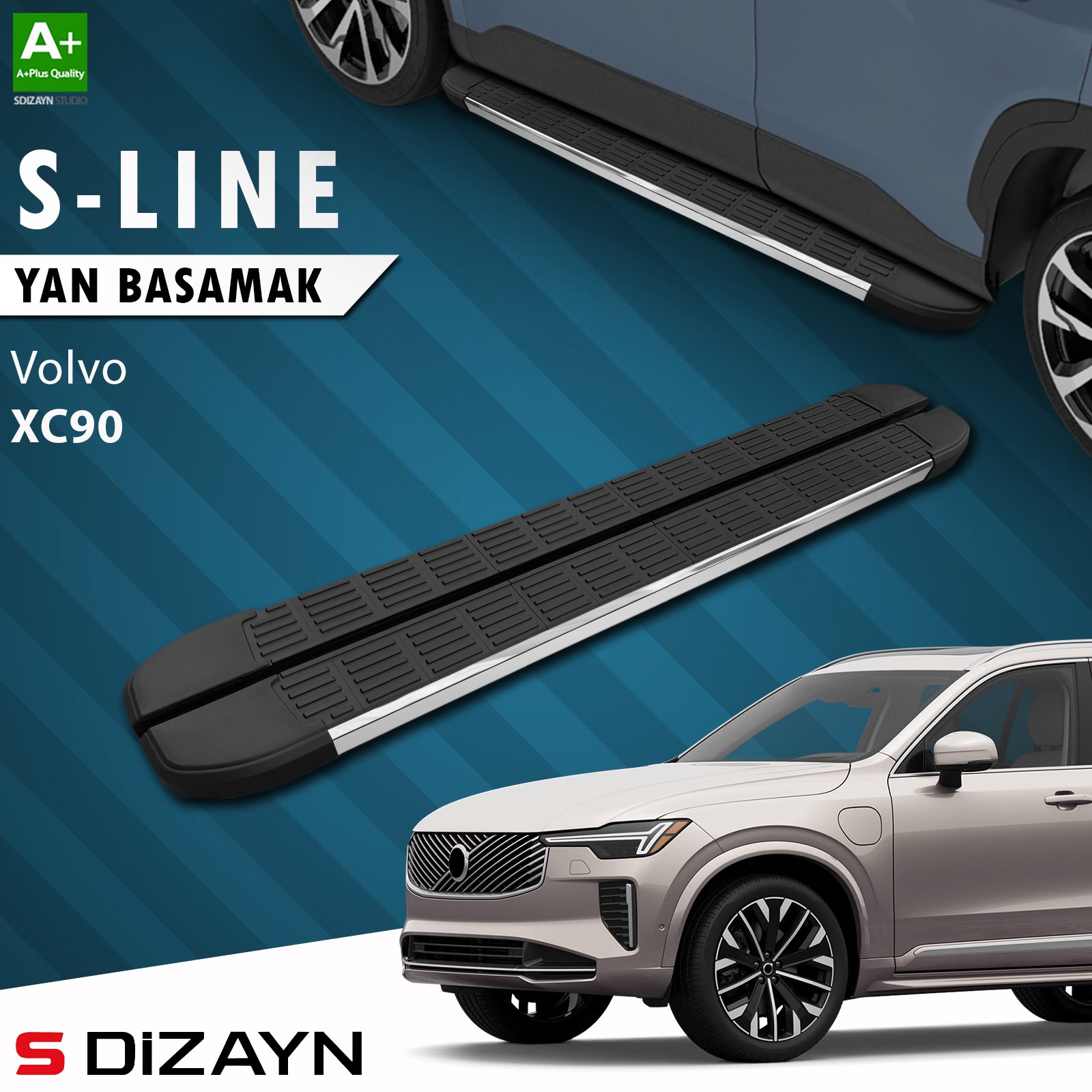S-Dizayn Volvo XC90 Makyajlı Benzinli S-Line Krom Yan Basamak 203 Cm 2024 Üzeri A+ Kalite