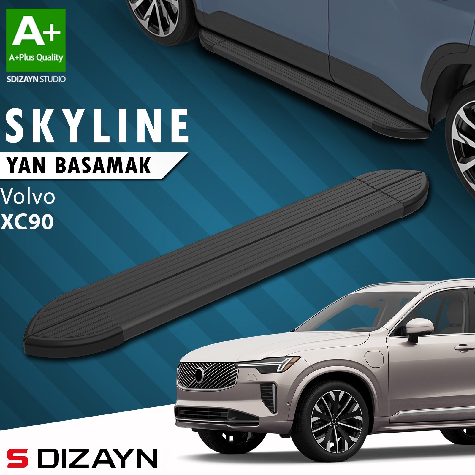 S-Dizayn Volvo XC90 Makyajlı Benzinli Skyline Siyah Yan Basamak 203 Cm 2024 Üzeri A+ Kalite